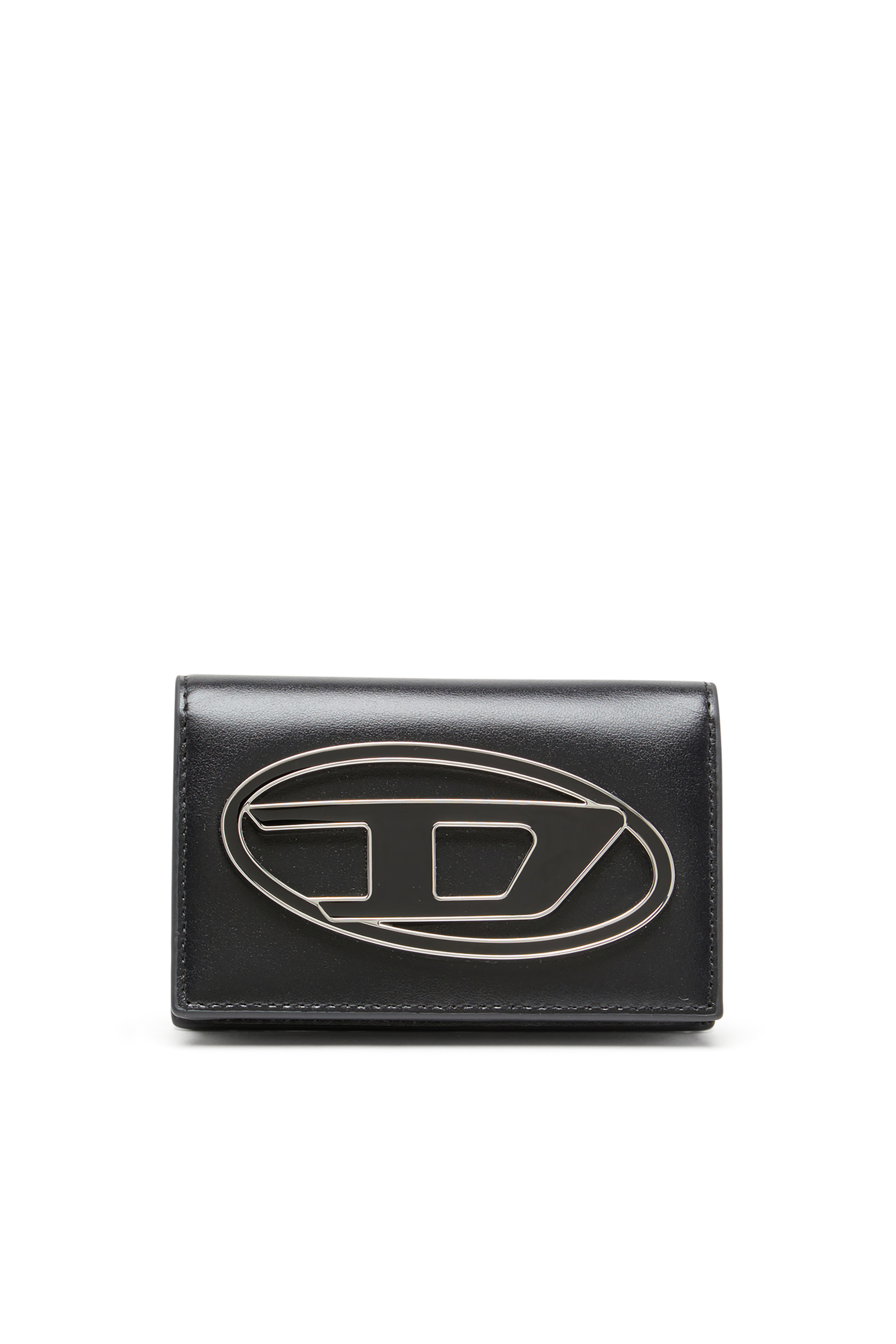 Diesel - 1DR CARD HOLDER IV, Damen Kartenetui aus Leder mit emailliertem Oval D in Schwarz - 1