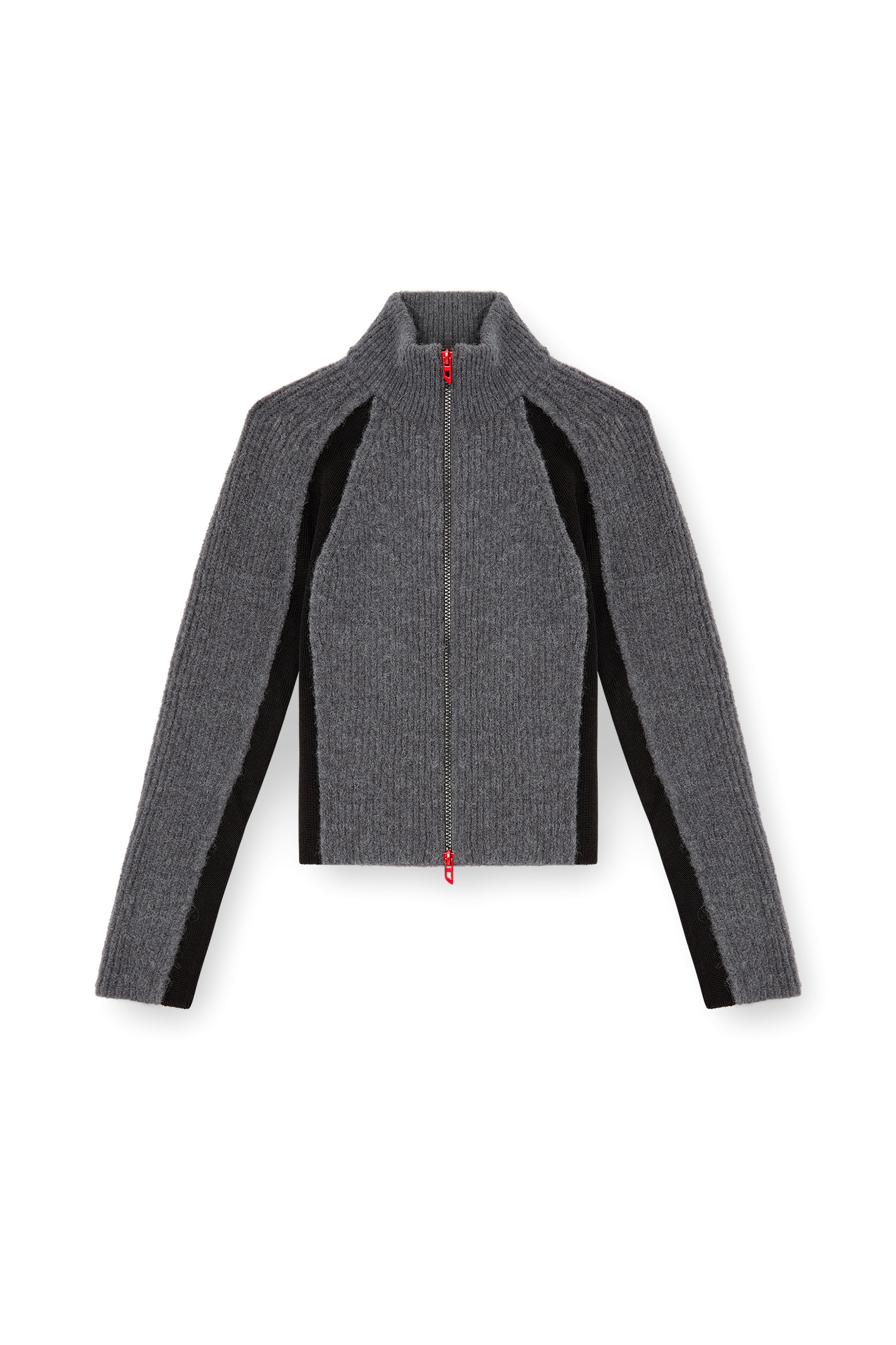 Diesel - M-LOUISE, Damen Strickjacke aus Alpakamischung mit kontrastierenden Einsätzen in Grau - 3