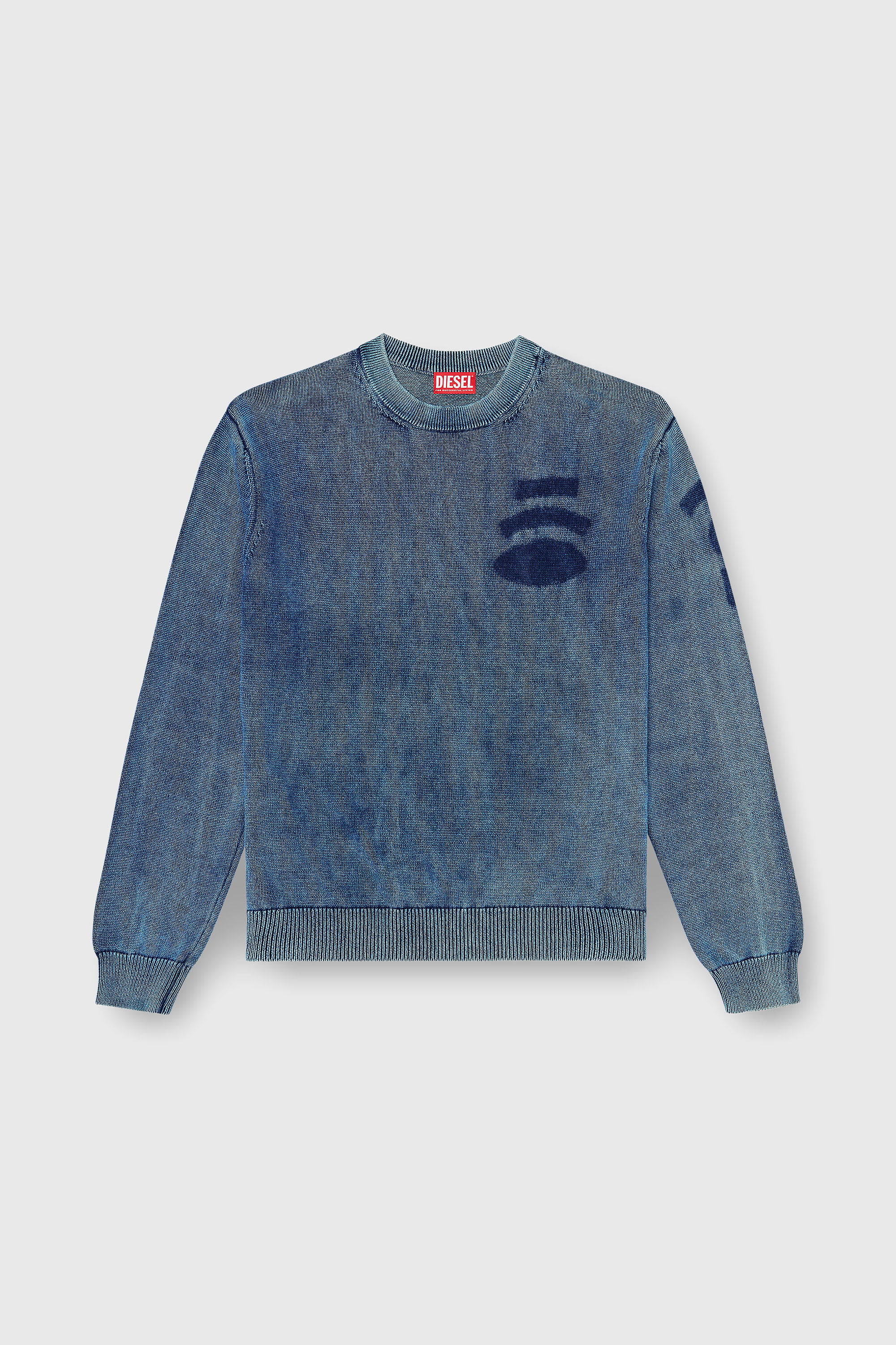 Diesel - K-PERNE, Herren Pullover in Denim-Optik mit Patch-Effekten in Mittelblau - 2