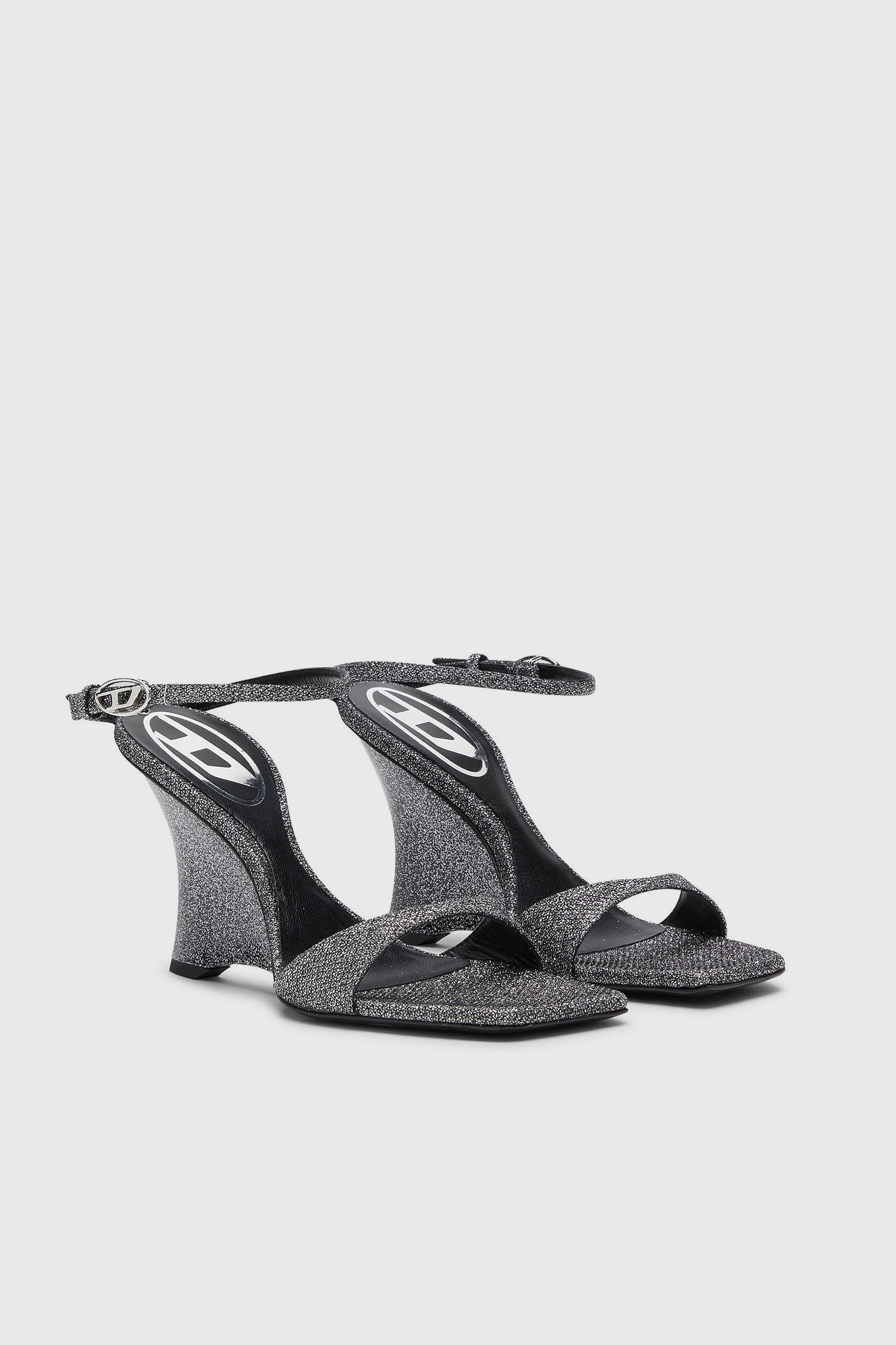 Diesel - D-AMBER SANDAL WEDGE, Damen D-Amber-Wedge Sandalen aus Lurexstoff in Silber - 2