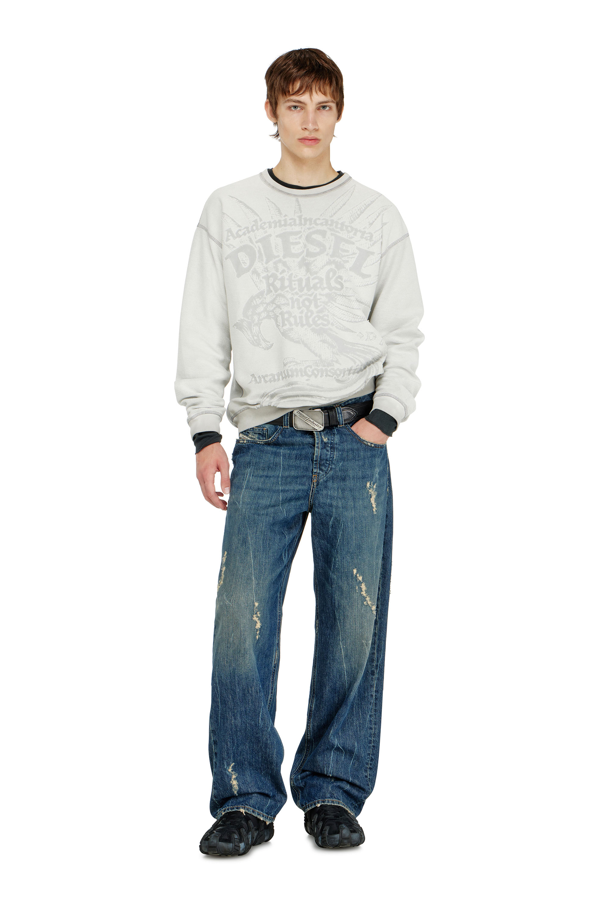 Diesel - S-ARON-RAW, Herren Sweatshirt mit d&eacute;vor&eacute;-Print in null - 2