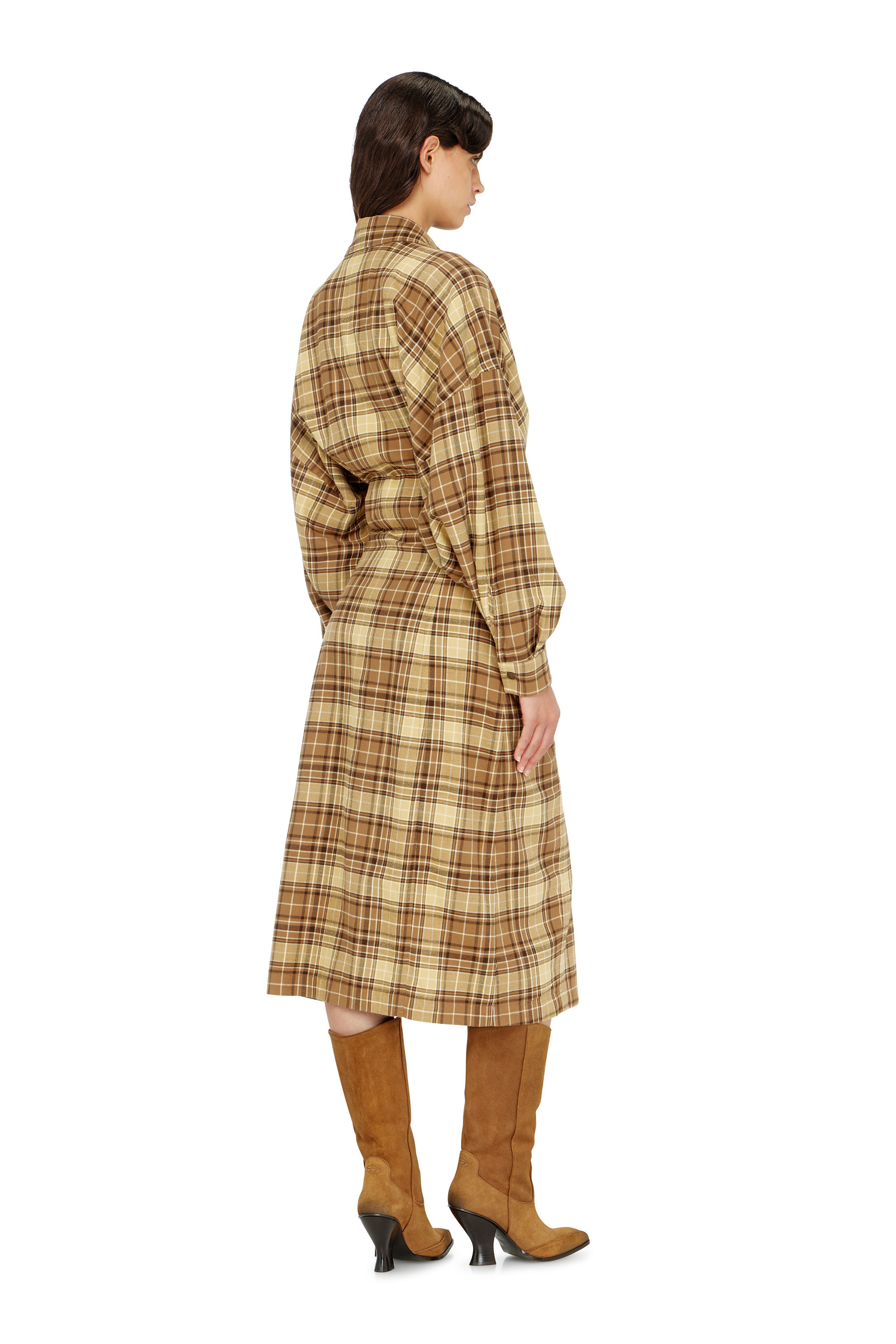 Diesel - D-EDALUS, Damen Midikleid aus kariertem Flanell mit breitem G&uuml;rtel in null - 4