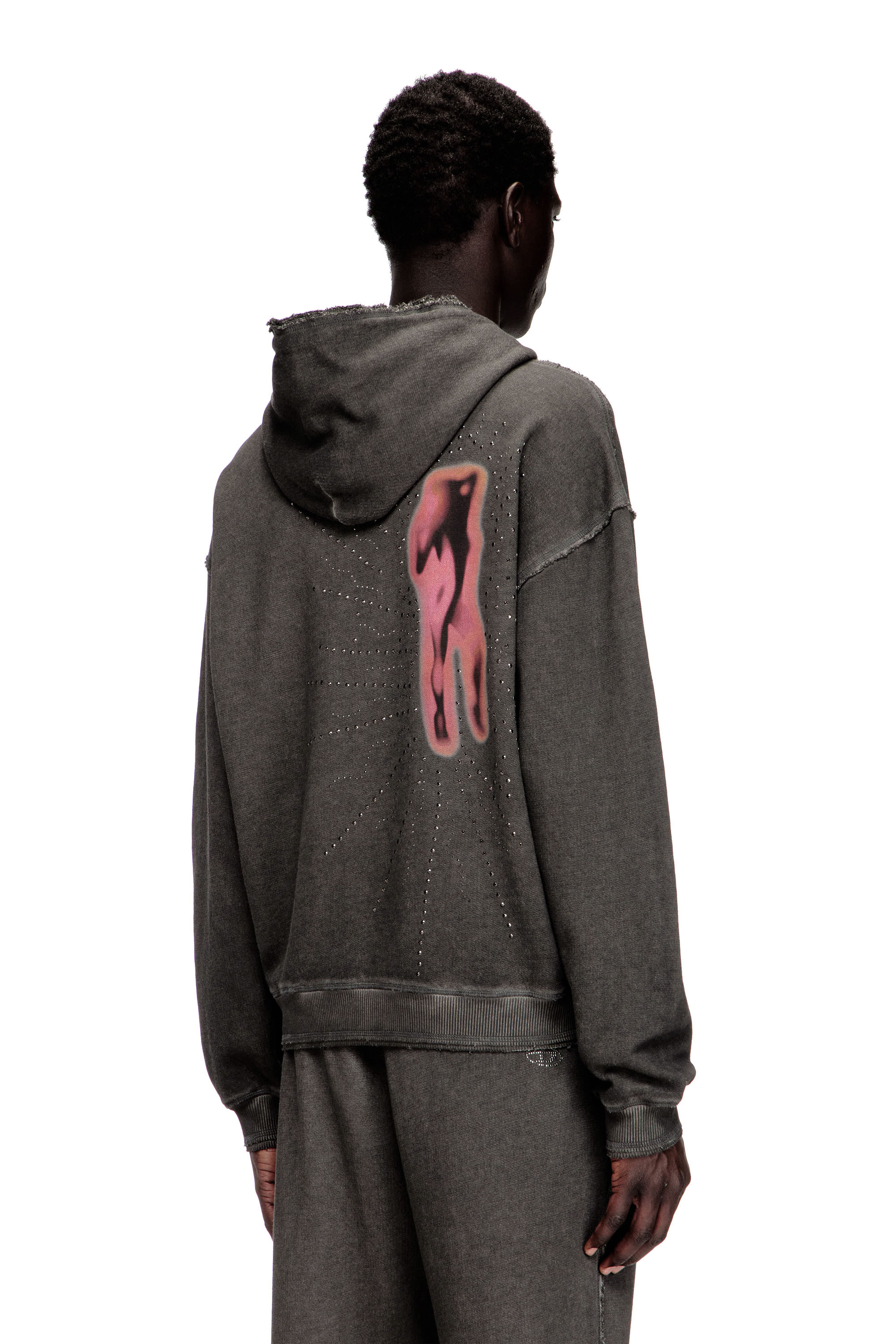 Diesel - S-QUINN-HOOD, Herren Hoodie mit Print und Nieten in Grau - 4