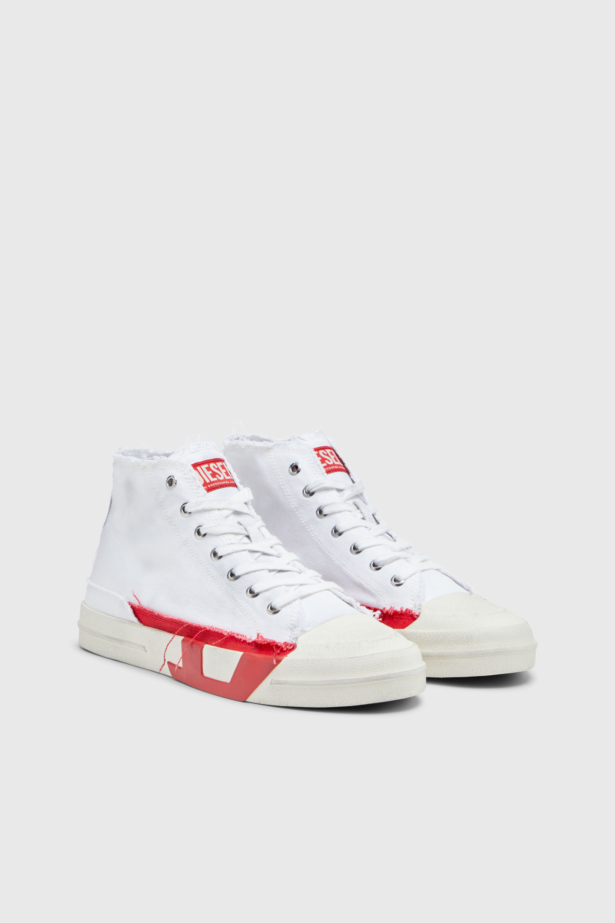 Diesel - S-D-VERSE MID, Herren S-D-Verse-High Top-Sneakers aus Canvas mit Schmutz-Effekt in Weiss/Rot - 2