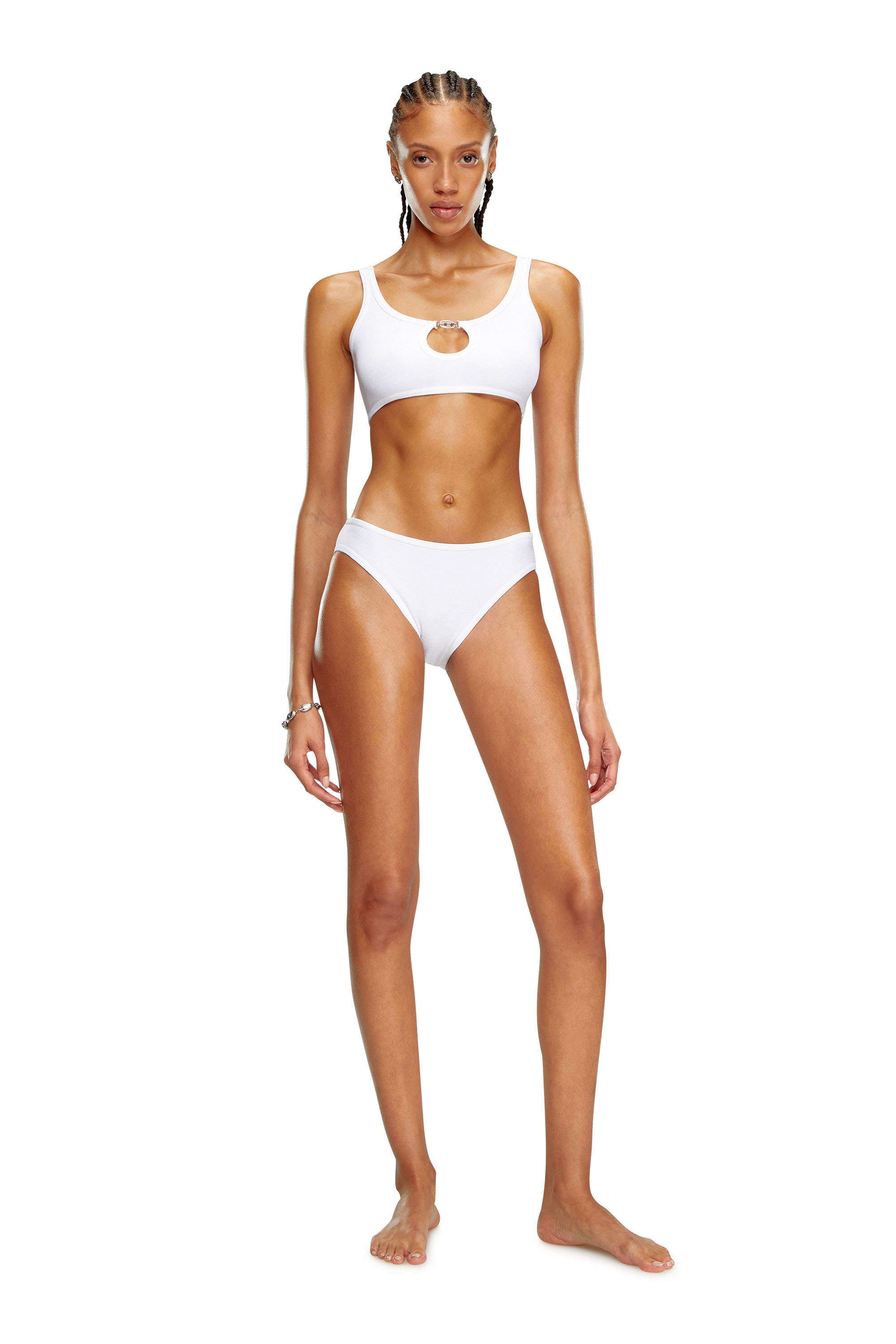 Diesel - UFSB-OVAL-D-RIB-BRALETTE, Damen Geripptes Bralette mit Oval D-Plakette in Weiß - 1