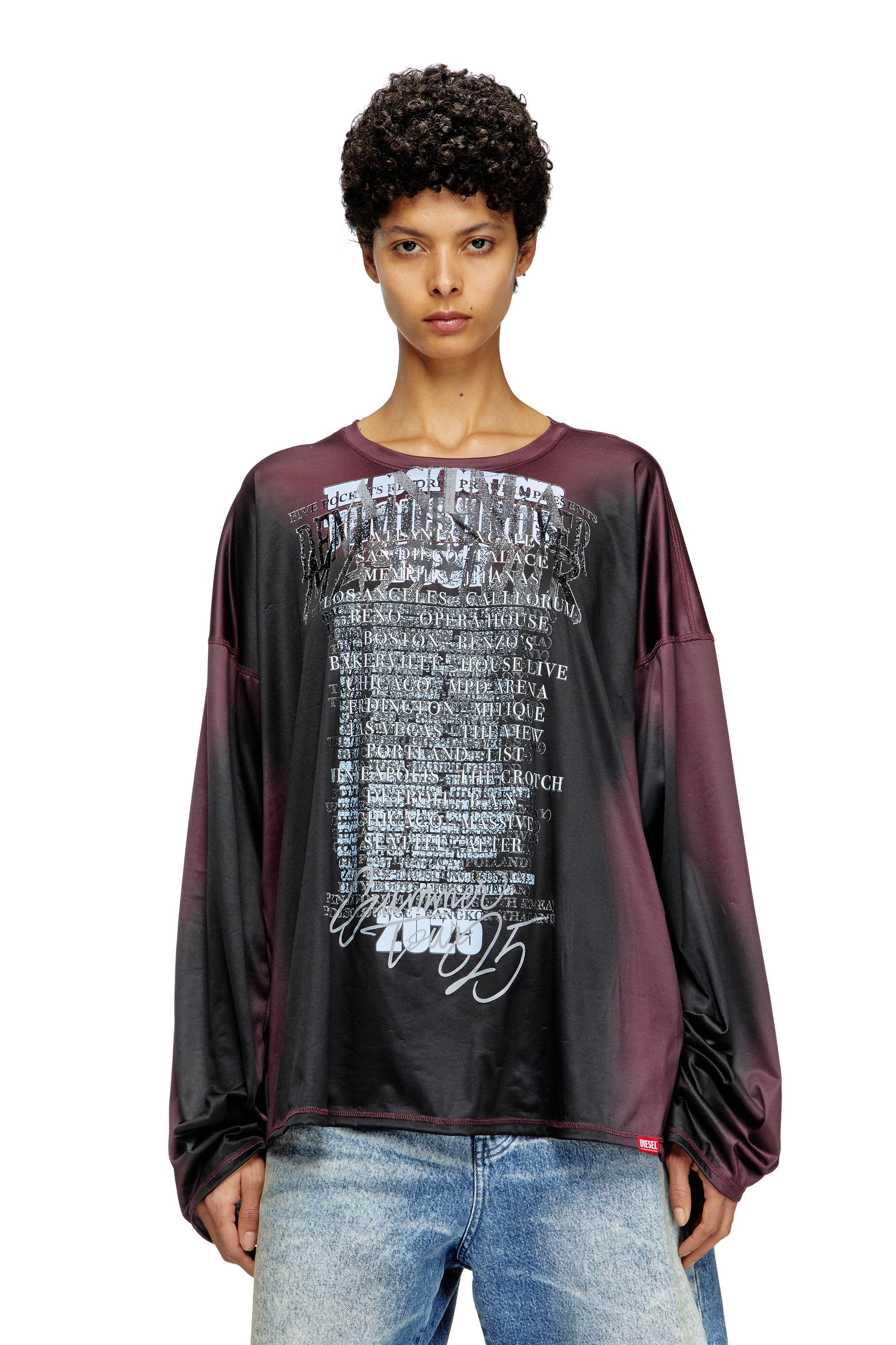 Diesel - T-OLAVI-AA, Unisex Langarm-Tech-T-Shirt aus Jersey mit Text-Print in Schwarz/Violett - 6