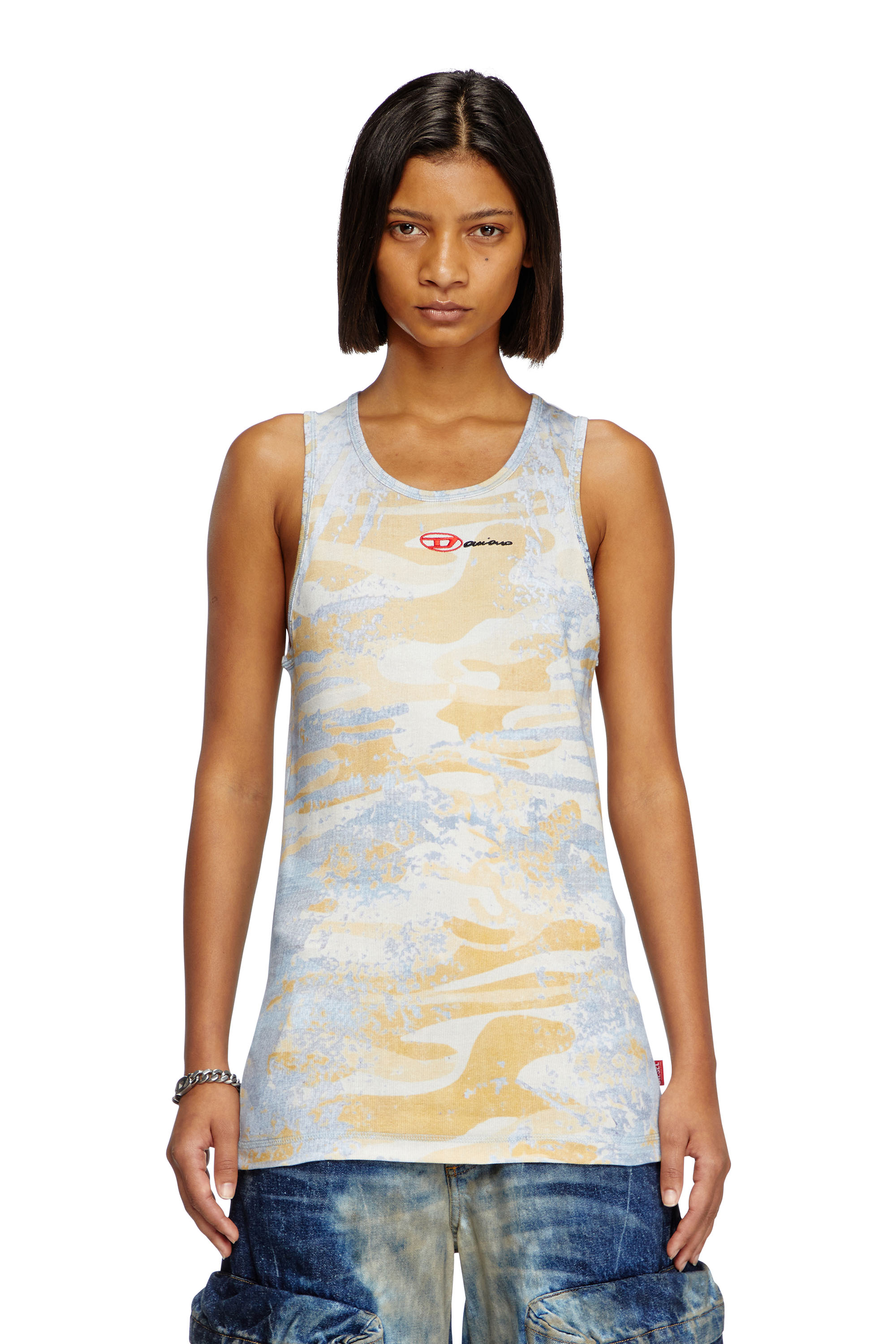 Diesel - T-LIFTY-DD, Unisex Camouflage-Tanktop aus Baumwollstretch in Blau/Gelb - 4