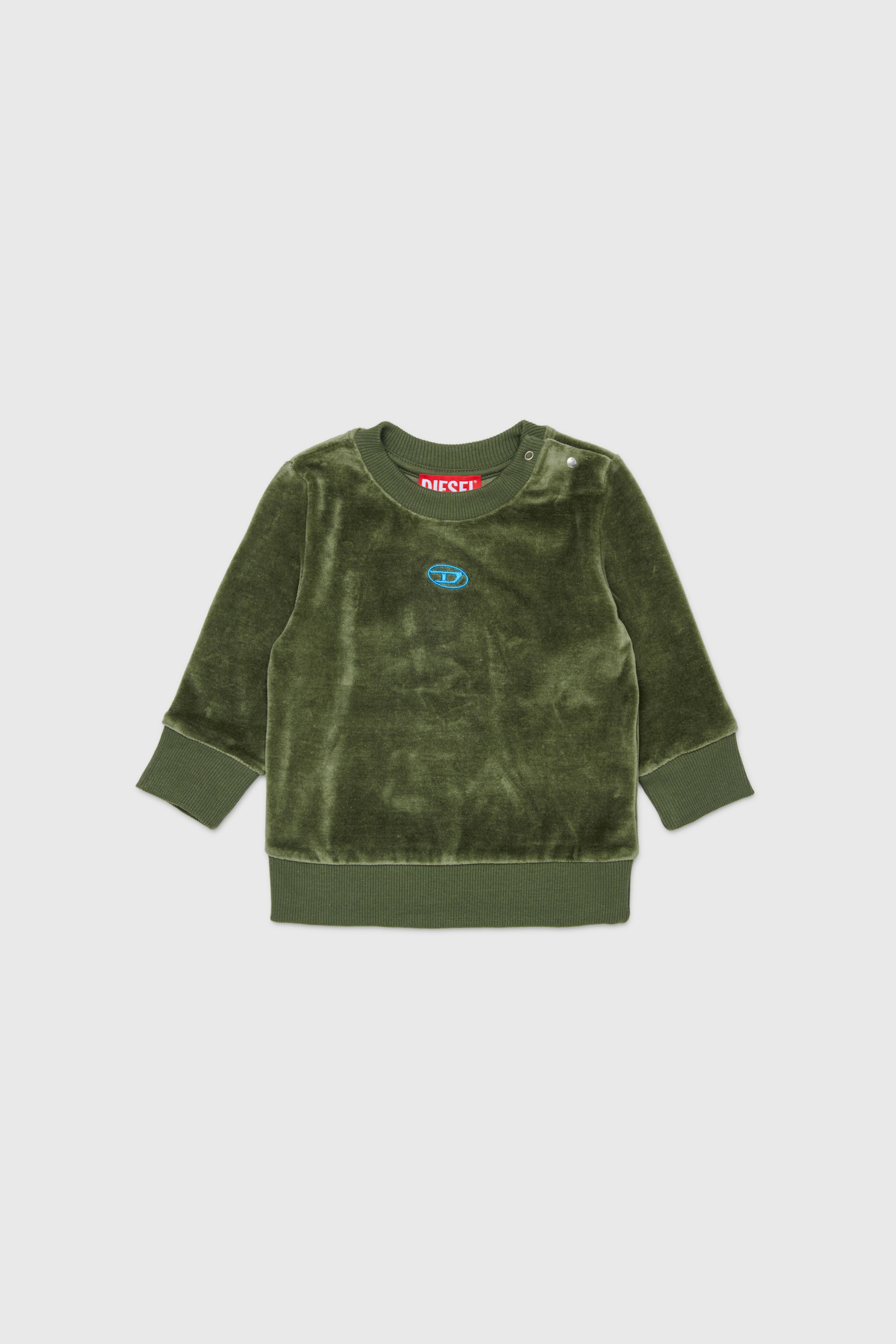 Diesel - SHENIB, Herren Sweatshirt aus Samt mit Oval D Stickerei in Gr&uuml;n - 1