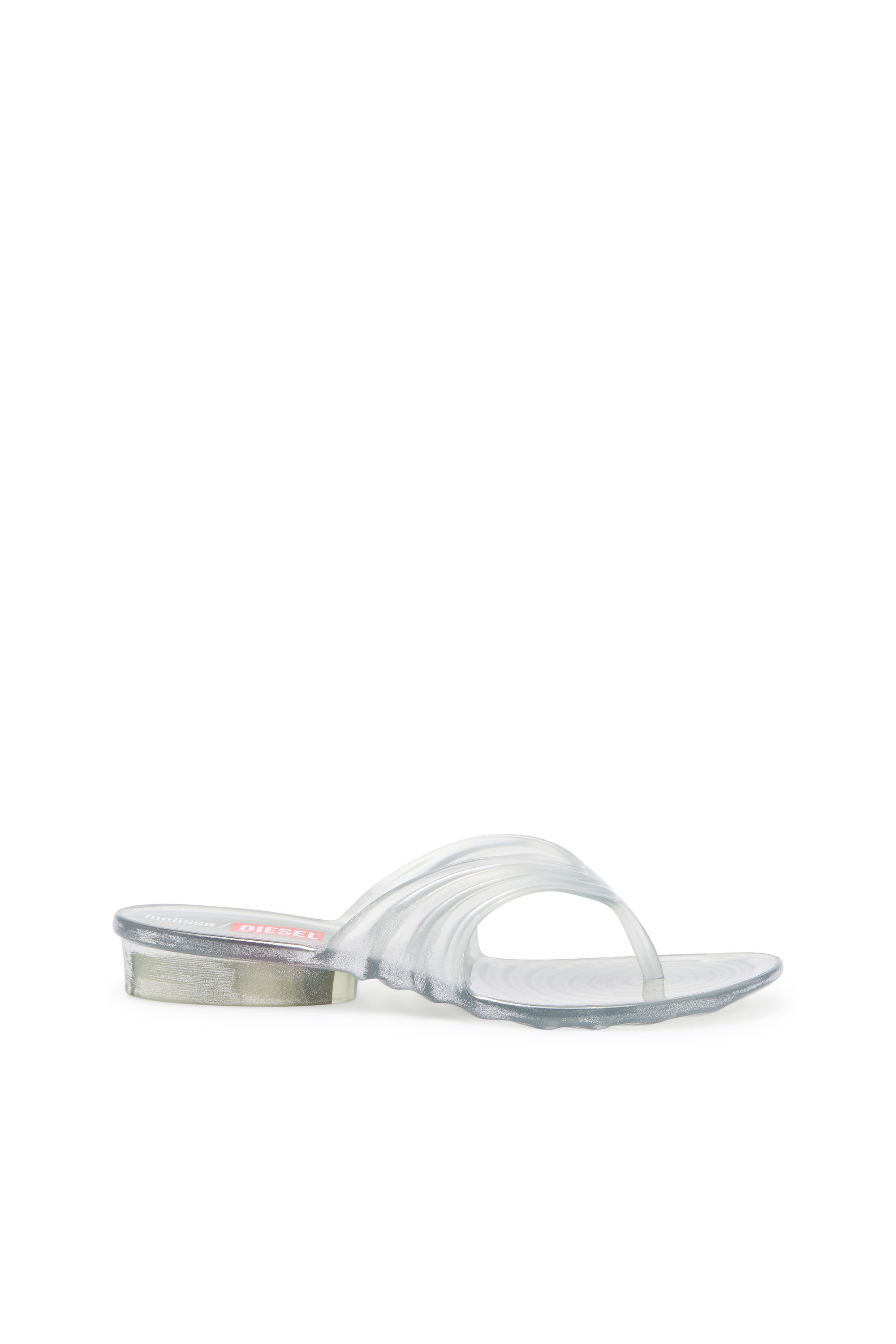 Diesel - MELISSA QUANTUM THONG, Damen K&uuml;nstlerisch gestaltete Flip-Flops aus Melflex&reg; in Silber - 1
