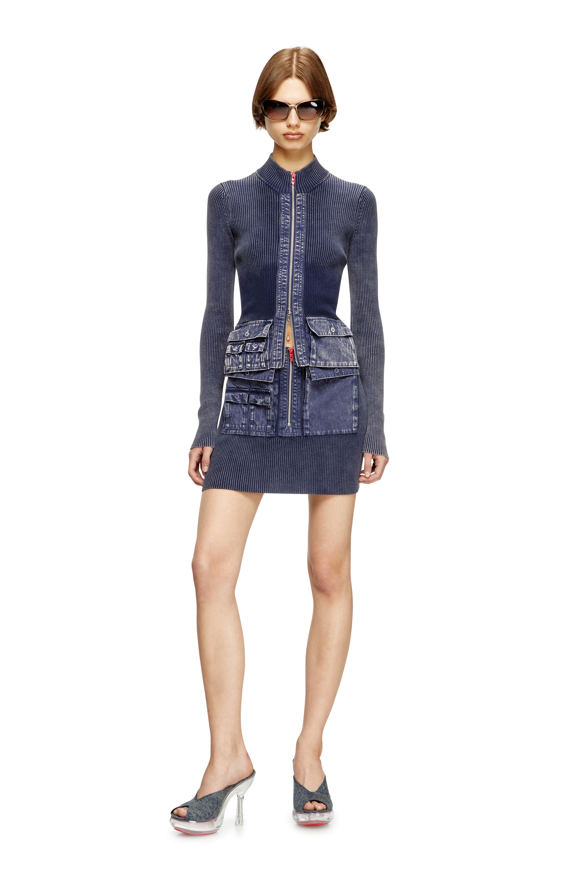 Diesel - M-MELISSA, Damen Cardigan mit Reißverschluss und Cargotaschen aus Denim in Blau - 2