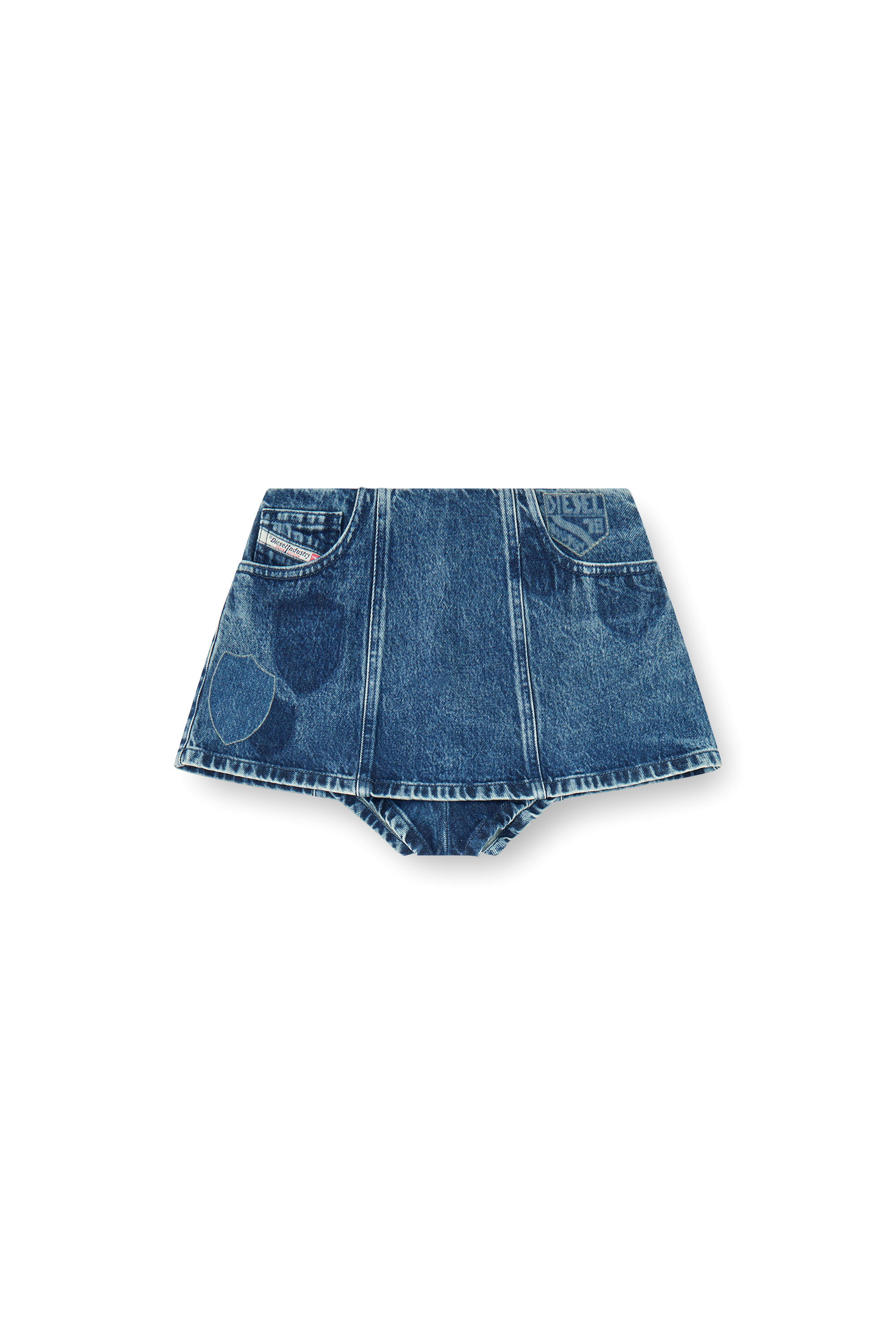 Diesel - DE-FIROVA-S, Damen Denim-Peplum-Shorts mit Shadow-Patches in Mittelblau - 3