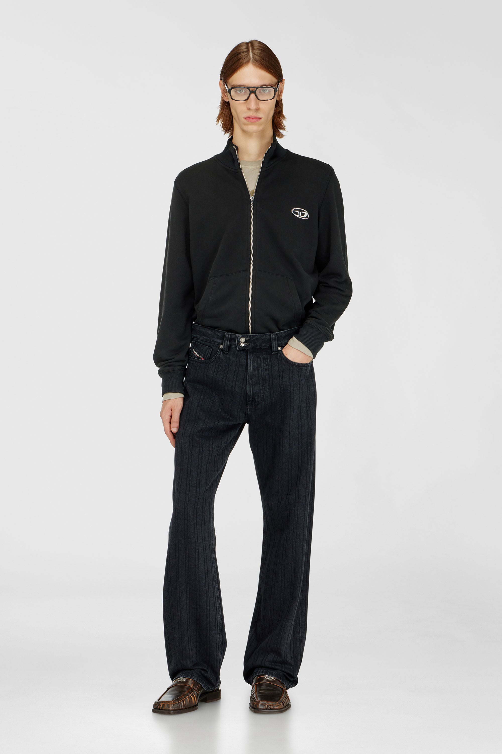 Diesel - S-GINN-ZIP-IOD, Herren Sweatshirt mit Stehkragen und metallischem Oval D in Schwarz - 2