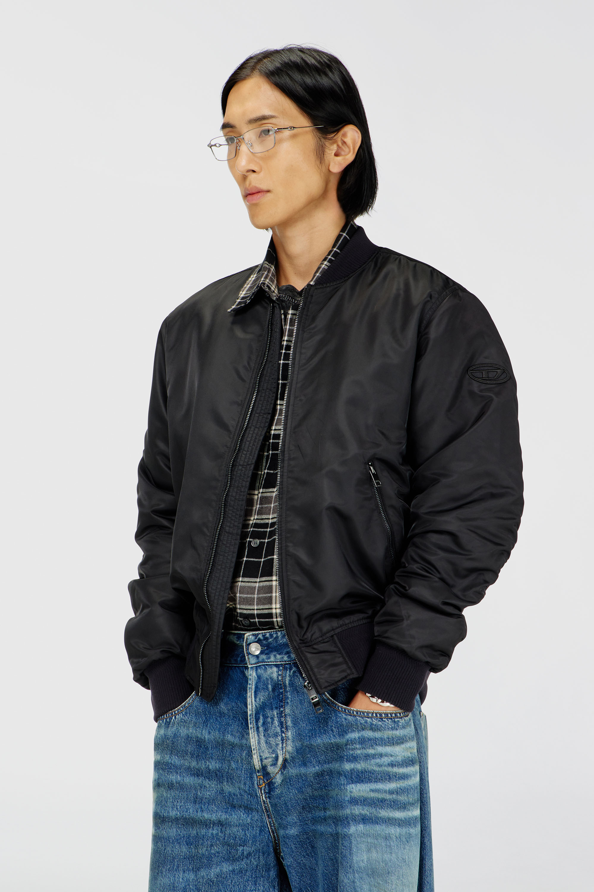 Diesel - J-ROSS-T92, Herren Nylon-Bomberjacke mit Rippb&uuml;ndchen in Schwarz - 3