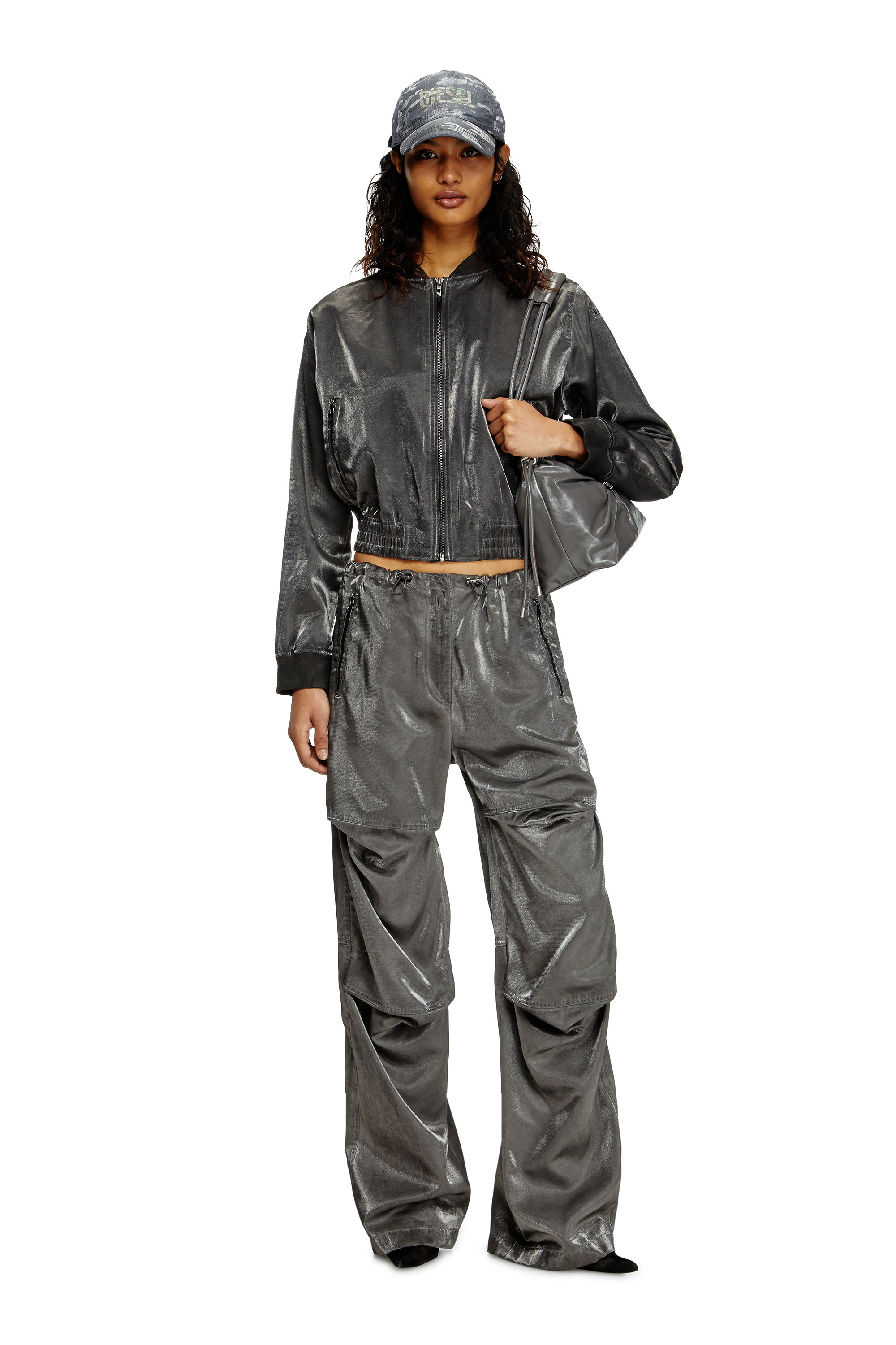 Diesel - P-RODIGE, Damen Cargohose aus Satin in Grau - 2