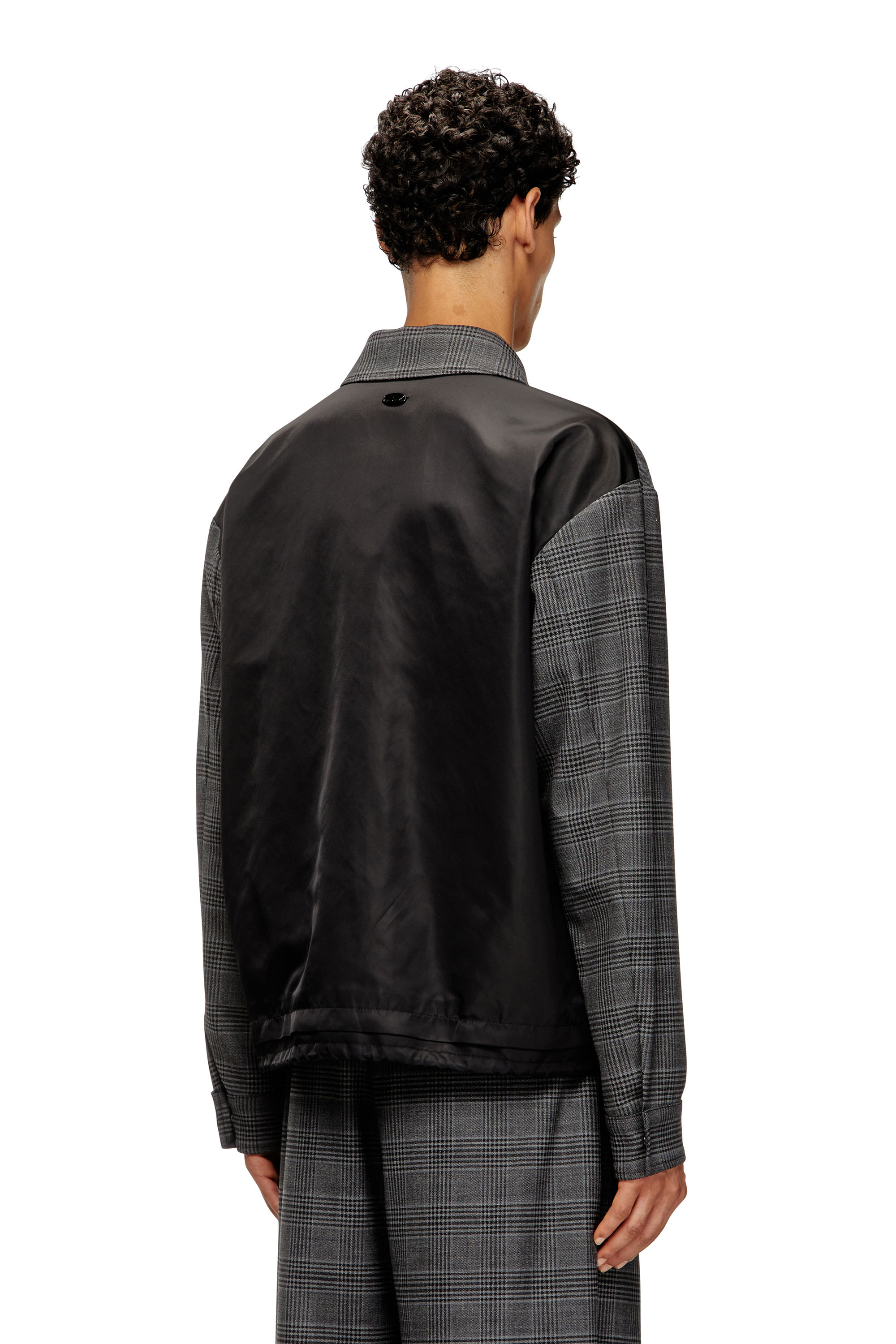 Diesel - J-TING, Herren Coach-Jacke aus Prince-of-Wales-Wollmischung und Satin in Schwarz/Grau - 4