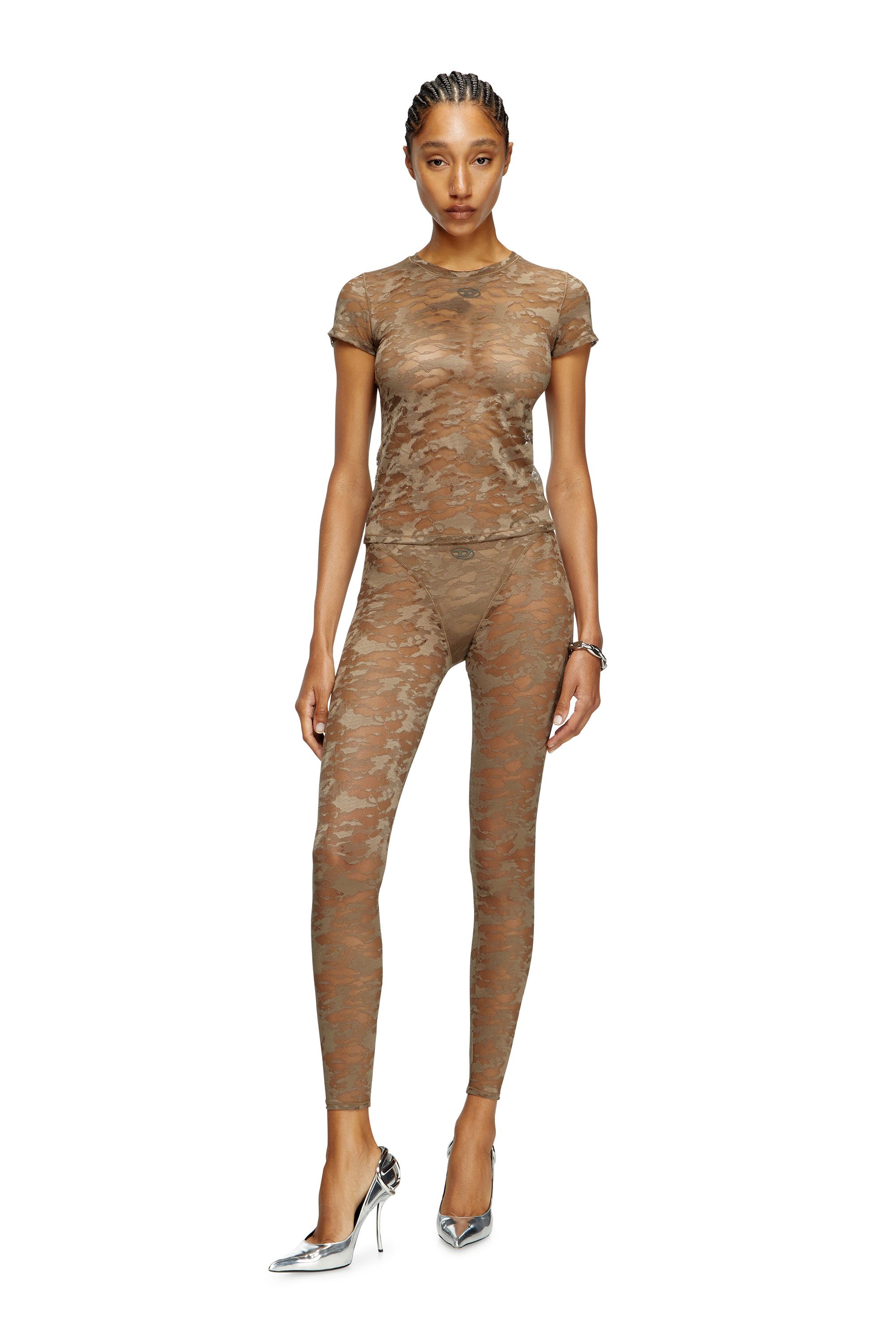 Diesel - KASIA-UTLT, Damen T-Shirt mit Camouflage-Spitze in Braun - 2