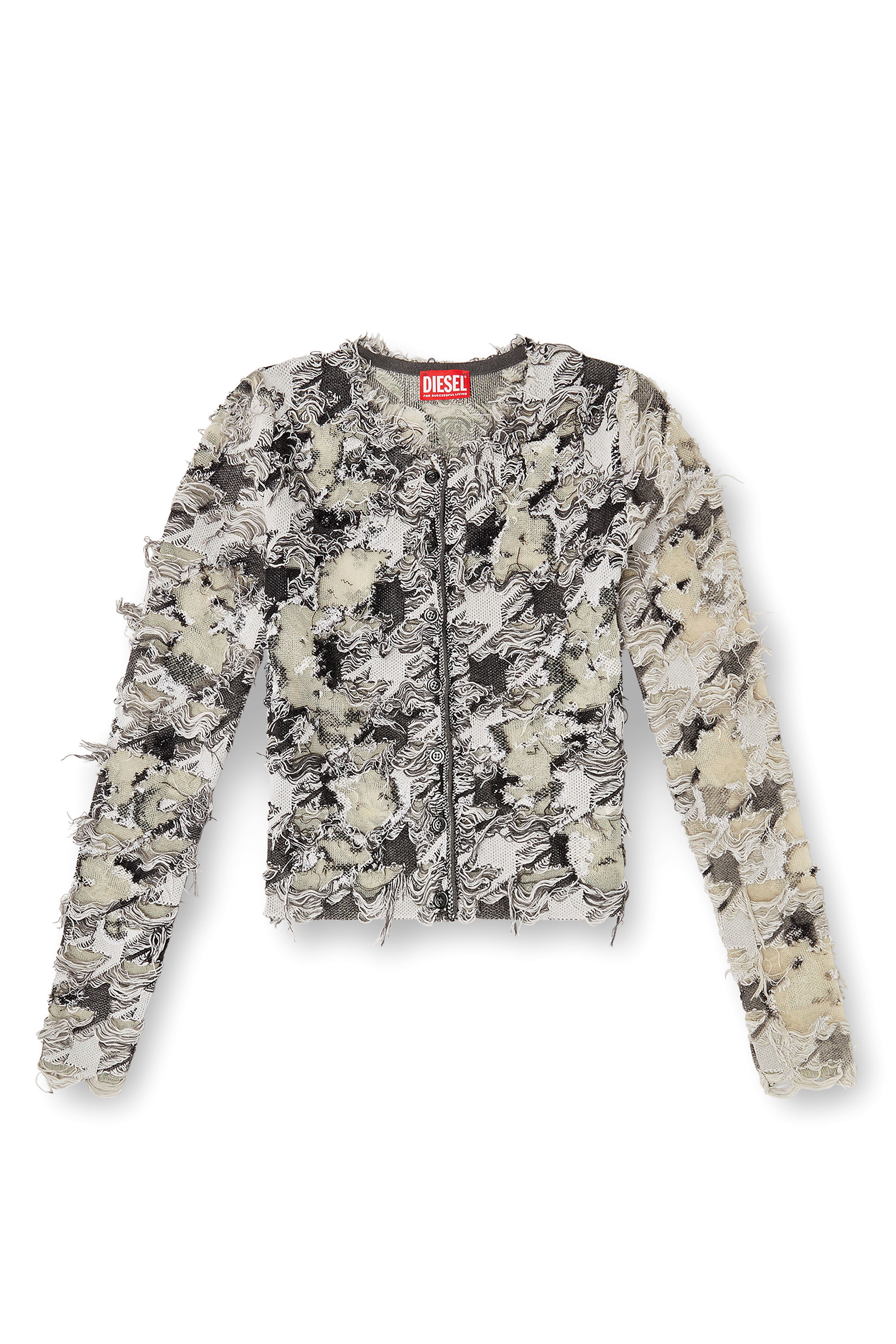 Diesel - M-SIBYLLA, Damen Strickjacke aus Dévoré-Hahnentritt-Jacquard in Grau/Weiss - 2