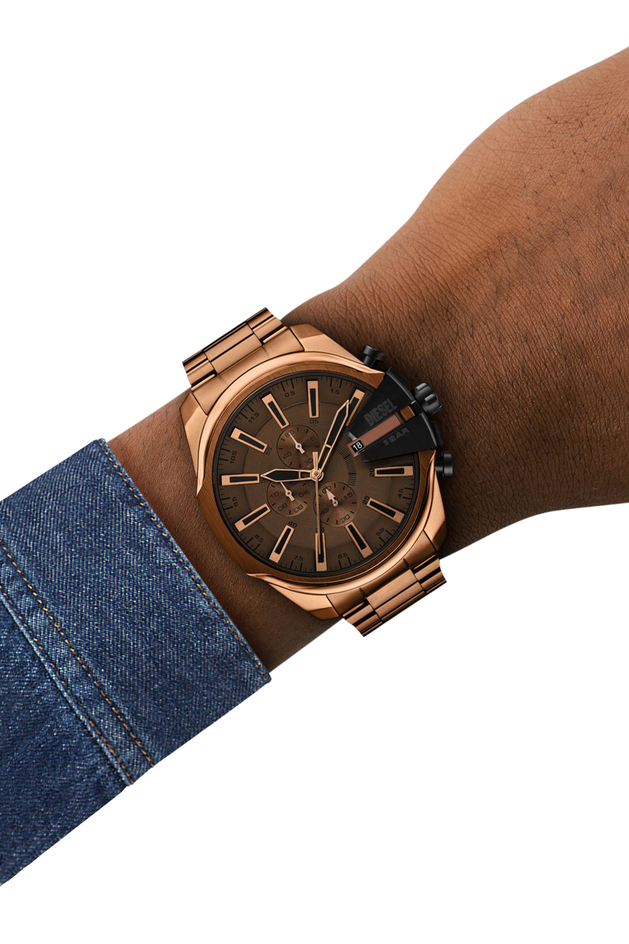 Diesel - DZ4697 WATCH, Herren Mega Chief Slim Braun Edelstahl Uhr in Bronze - 4