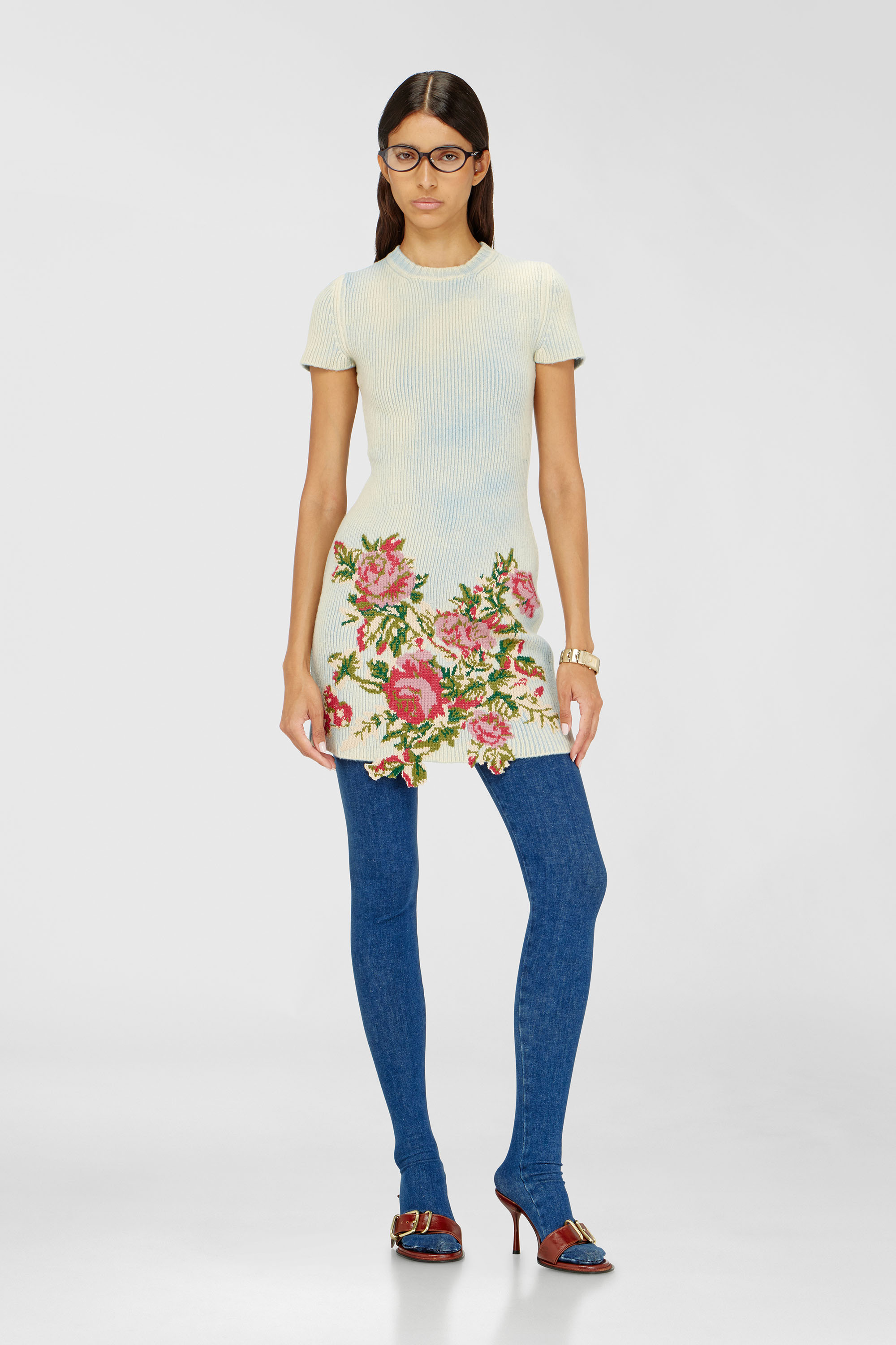 Diesel - M-RINNIE, Damen Kurzes Kleid aus Wollmischung mit Blumenmuster in Rosa/Blau - 1