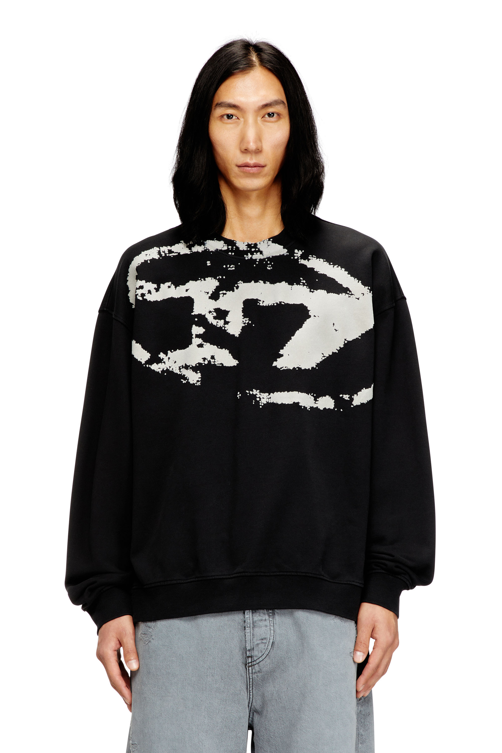 Diesel - S-BOXT-N5, Man's Sweatshirt with distressed flocked logo in Black - 1