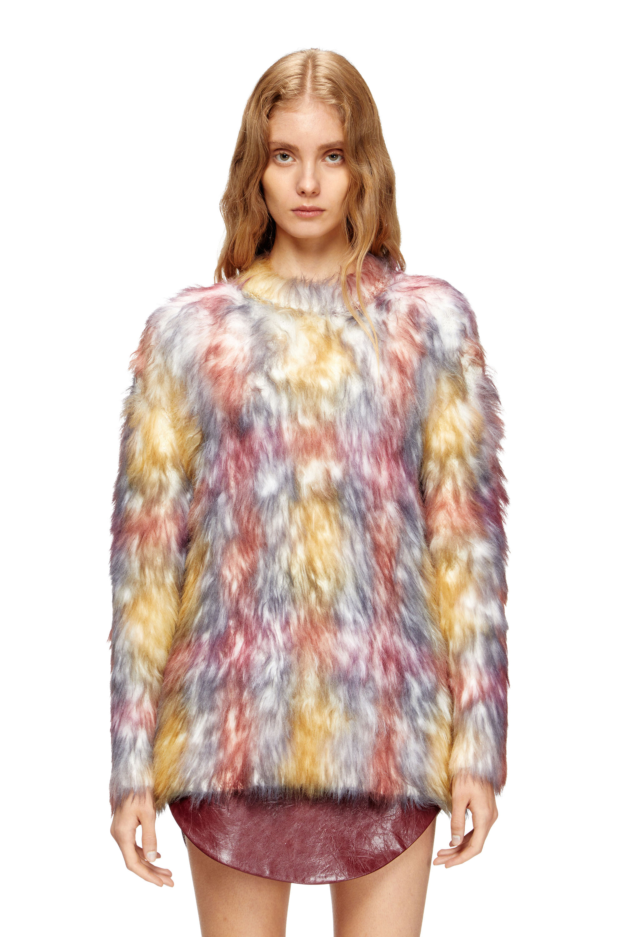 Diesel - M-BERRY, Damen Flauschiger Pullover mit Karomuster in Grau/Rot - 3