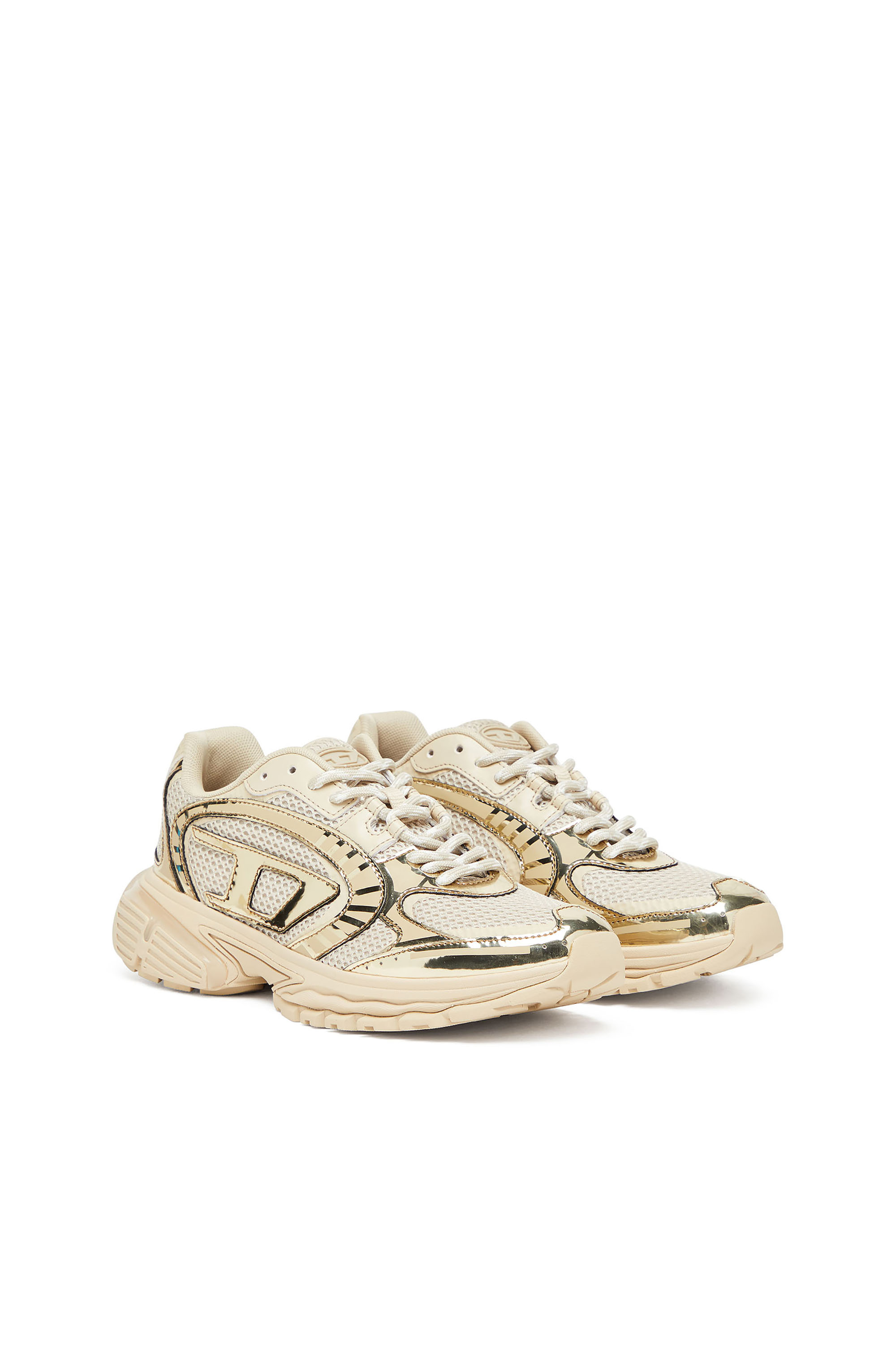 Diesel - S-PRO-V-DENSE LOW W, Damen S-Pro-V-Dense-Sneakers aus Metallic-Mesh mit Oval D-Logo in Beige - 2