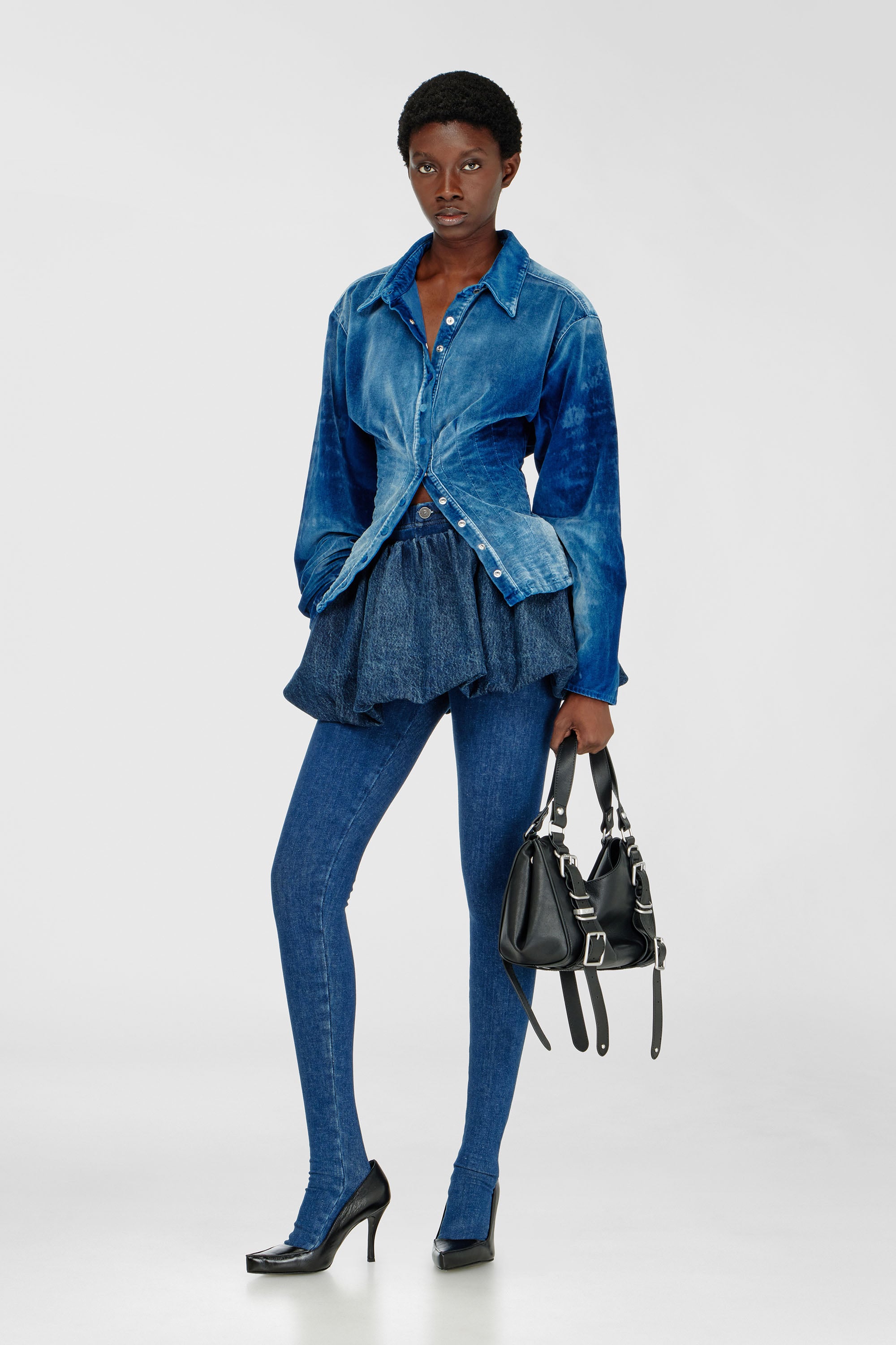 Diesel - DE-SINDI-FSJ, Damen Hemd aus Samt-Denim in Blau - 2