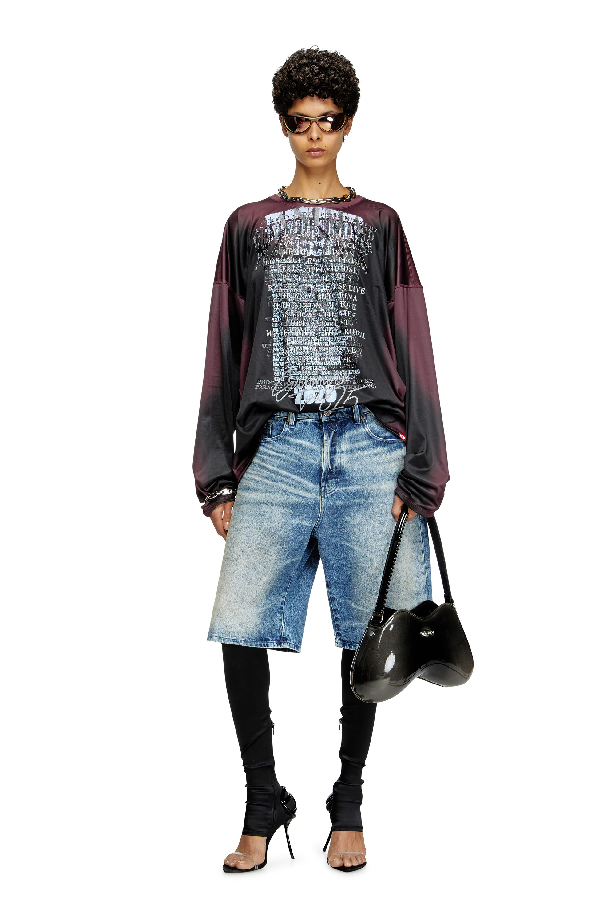 Diesel - T-OLAVI-AA, Unisex Langarm-Tech-T-Shirt aus Jersey mit Text-Print in Schwarz/Violett - 7