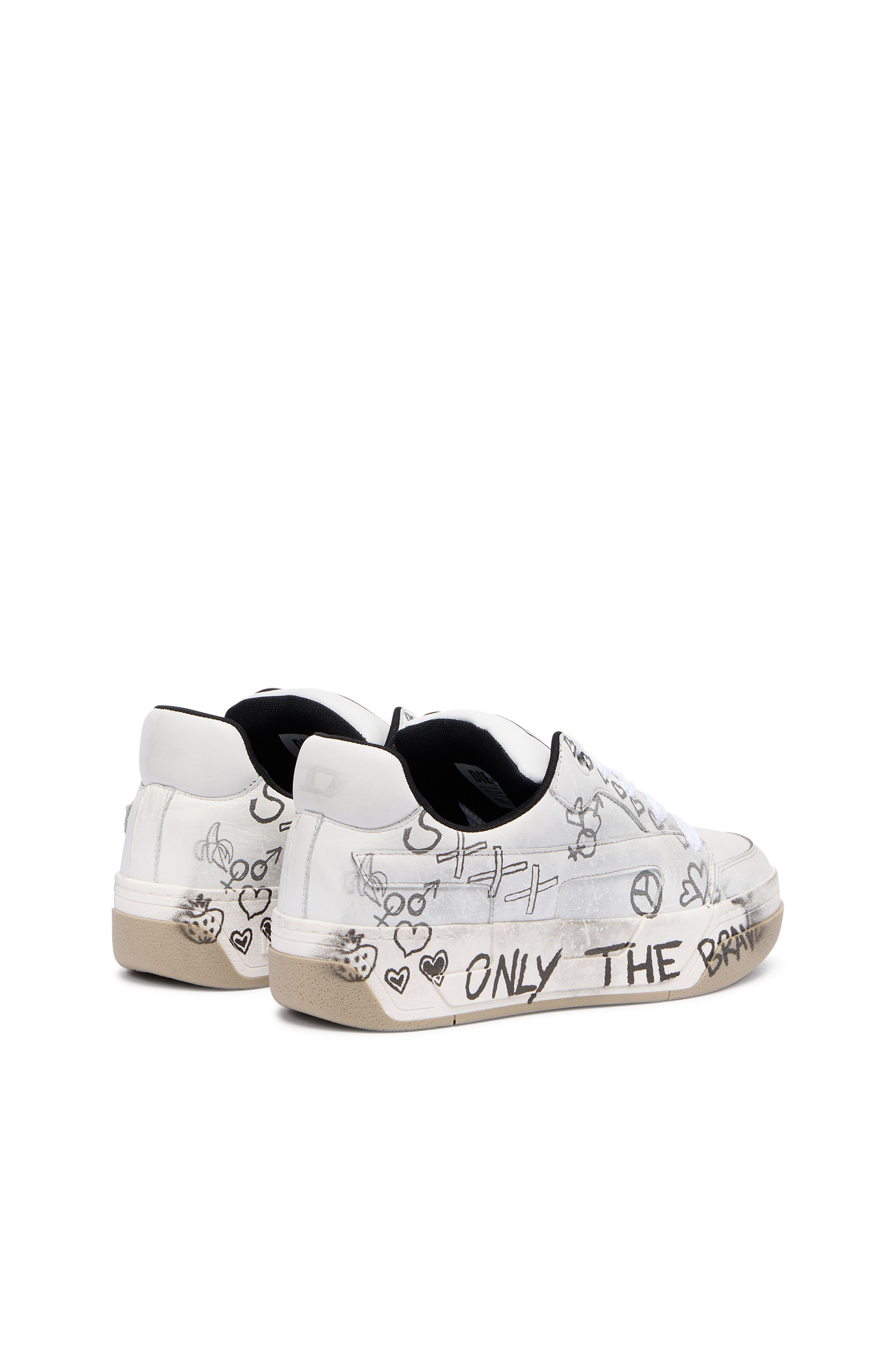 Diesel - S-D-OLLIE LOW W, Damen D-Ollie-Ledersneaker mit Graffiti-Print in Wei&szlig;/Braun - 3