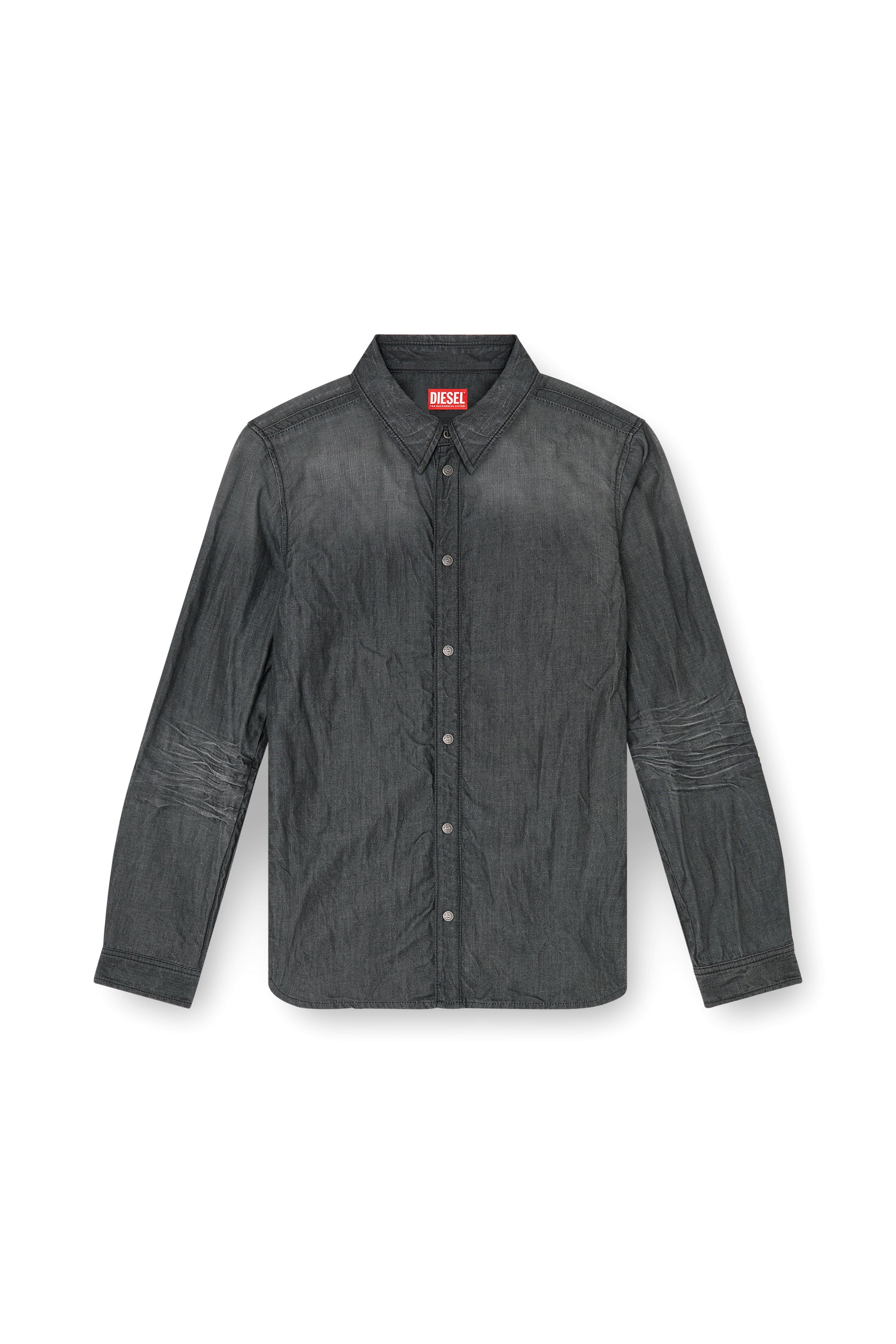 Diesel - D-SYNAR-FSJ2, Herren Hemd aus geknittertem Denim in Schwarz/Dunkelgrau - 4