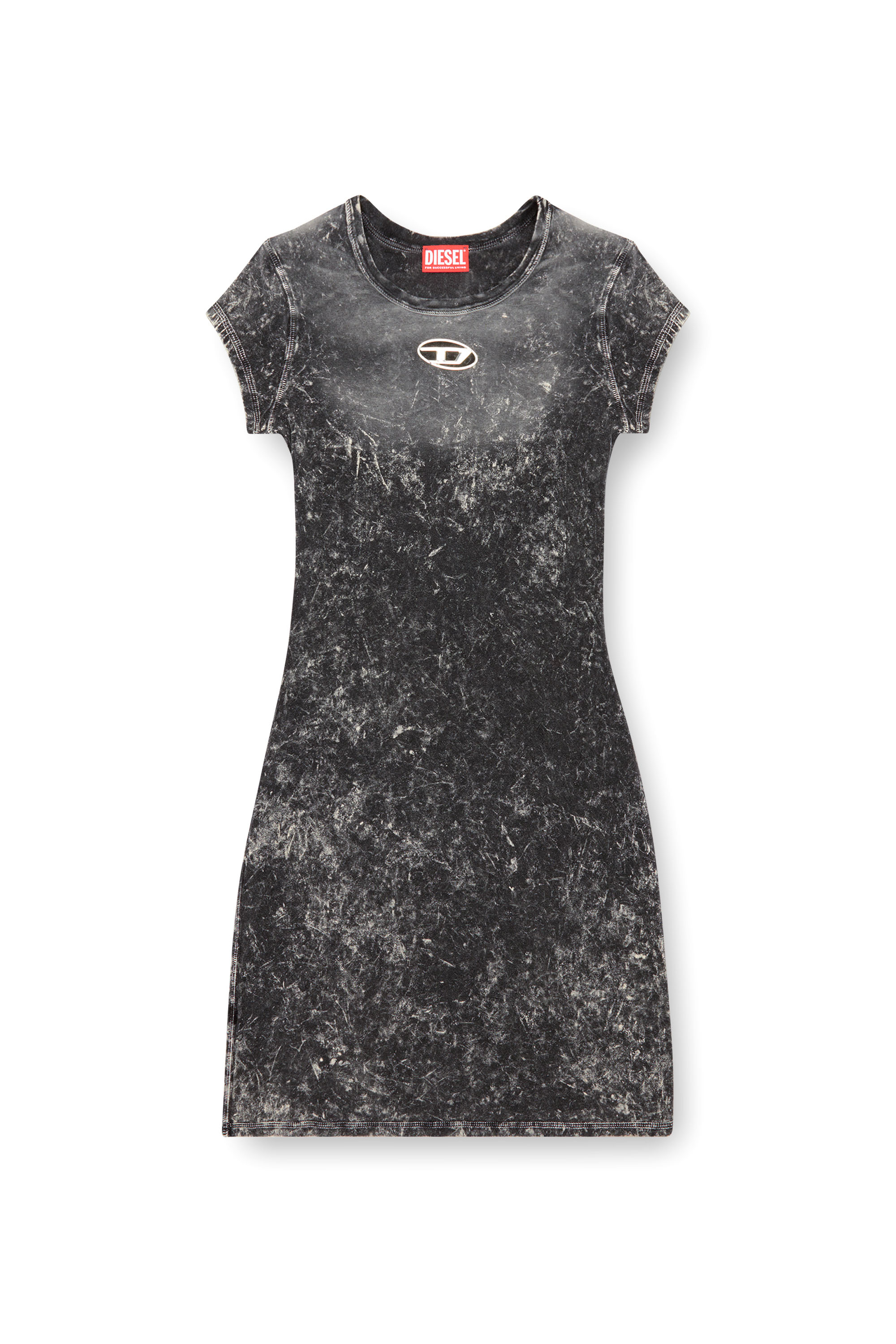 Diesel - D-ANGIEL-P1, Damen Kurzes Kleid aus marmoriertem Stretch-Jersey in Grau - Image 1