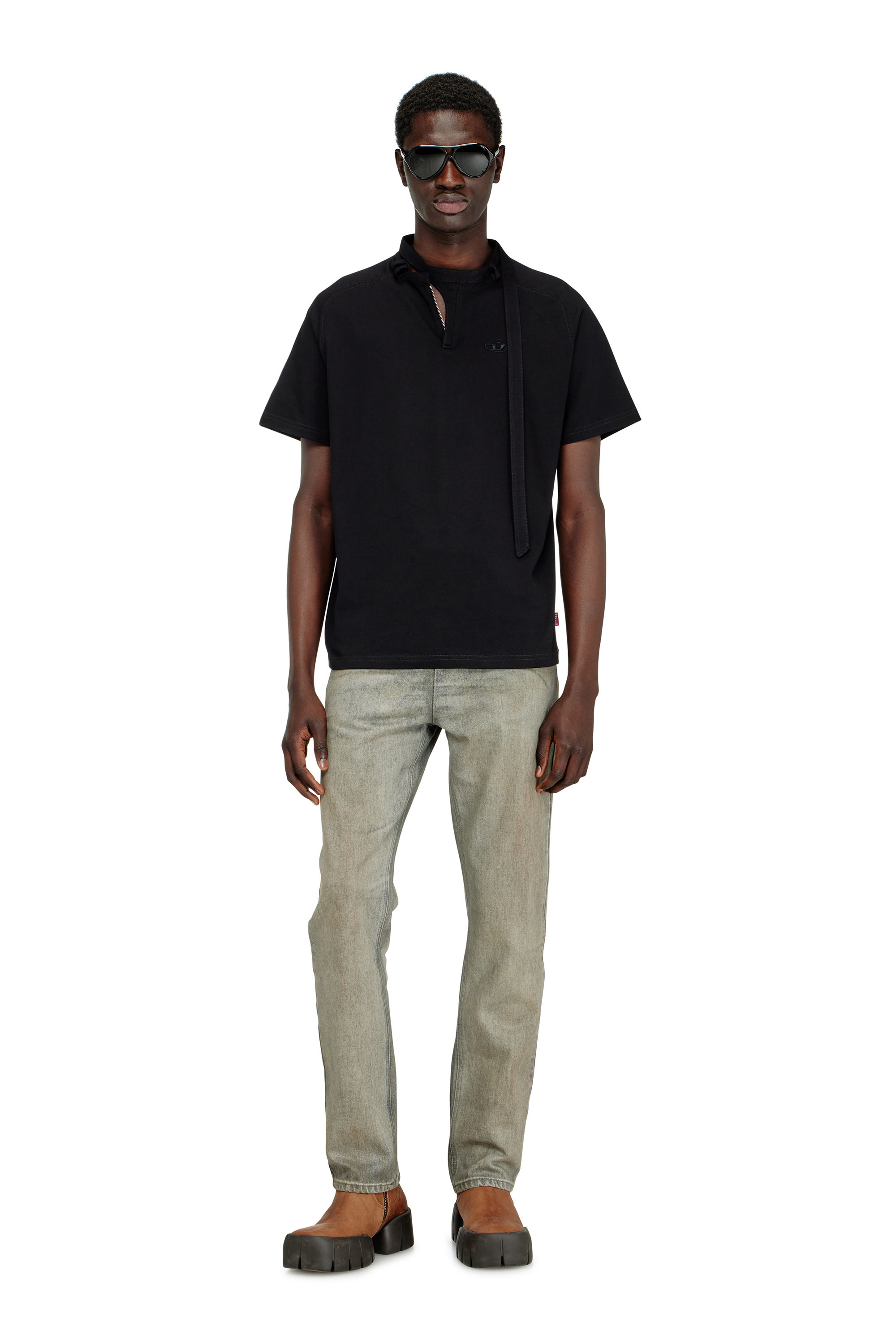 Diesel - T-KAUKO, Herren T-Shirt mit Biker-Halsriemen in Schwarz - 2