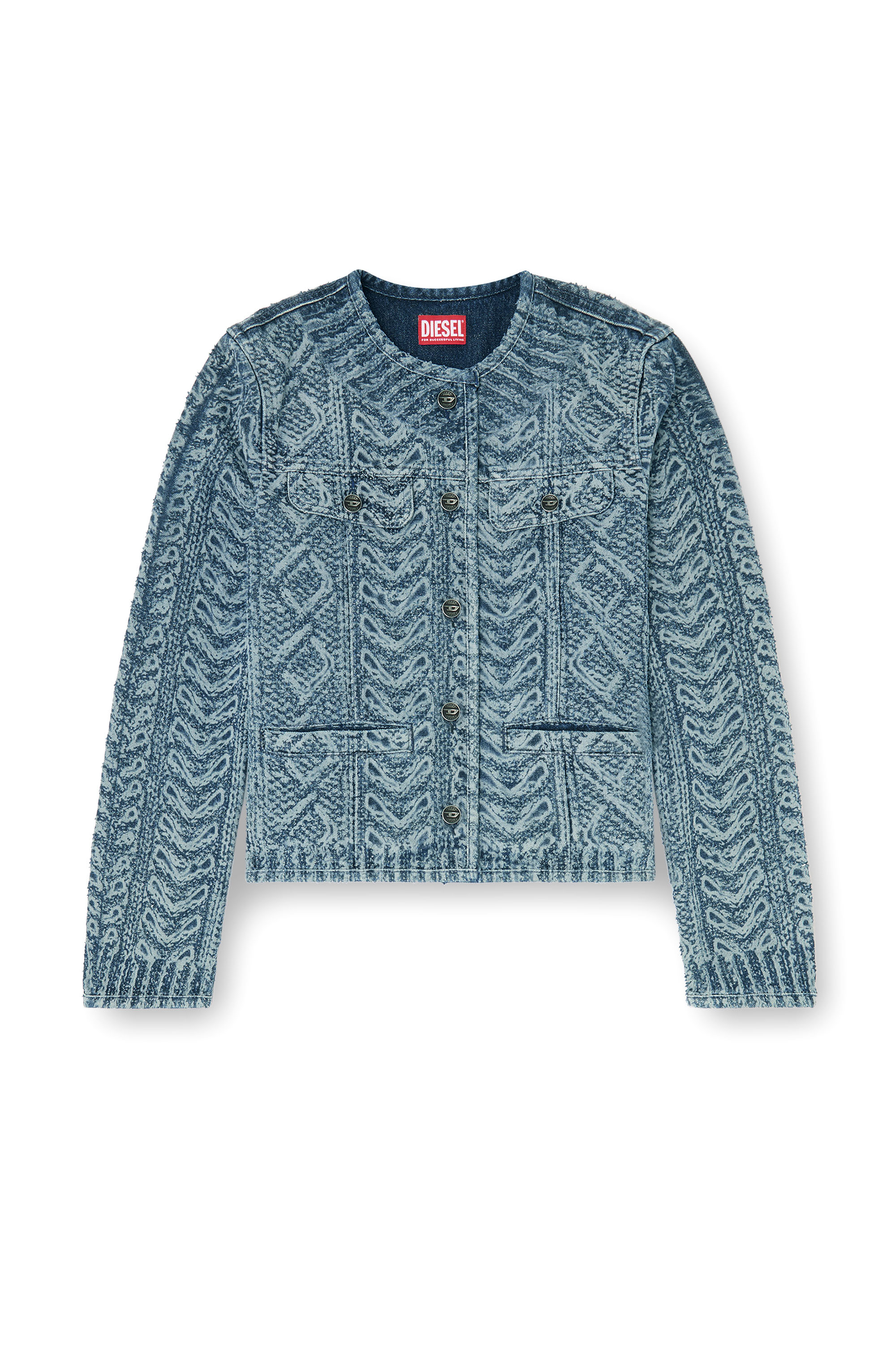 Diesel - DE-GRAFY-S2, Damen Kragenlose Jacke aus Denim mit Zopfmuster-Effekt in Dunkelblau - 2