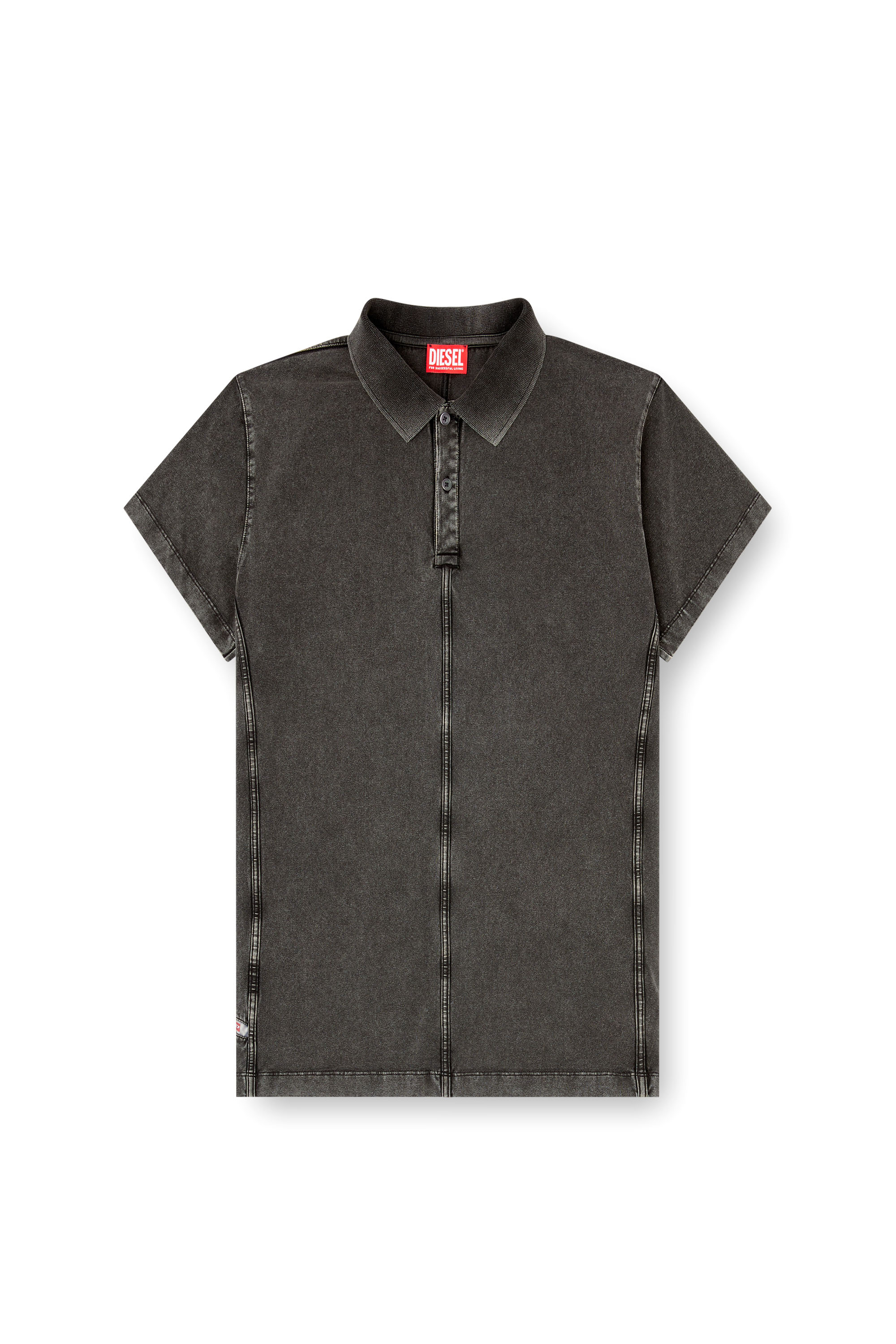 Diesel - T-NOMELY, Herren Poloshirt aus Jersey in Denim-Optik in Schwarz - 3