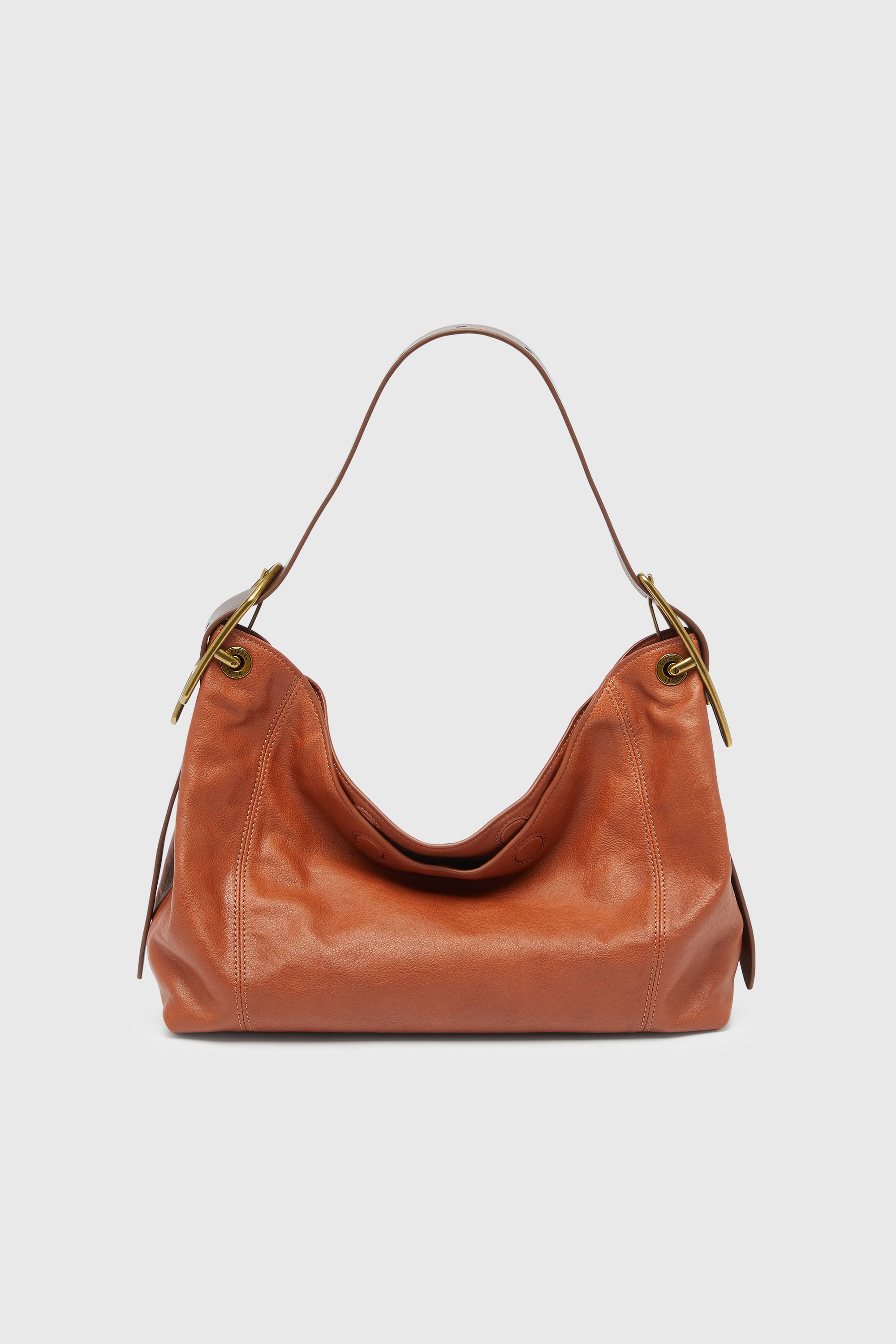 Diesel - D-LINE HOBO S, Damen D-Line-Schultertasche aus gl&auml;nzendem, geknittertem Leder in Braun - 1