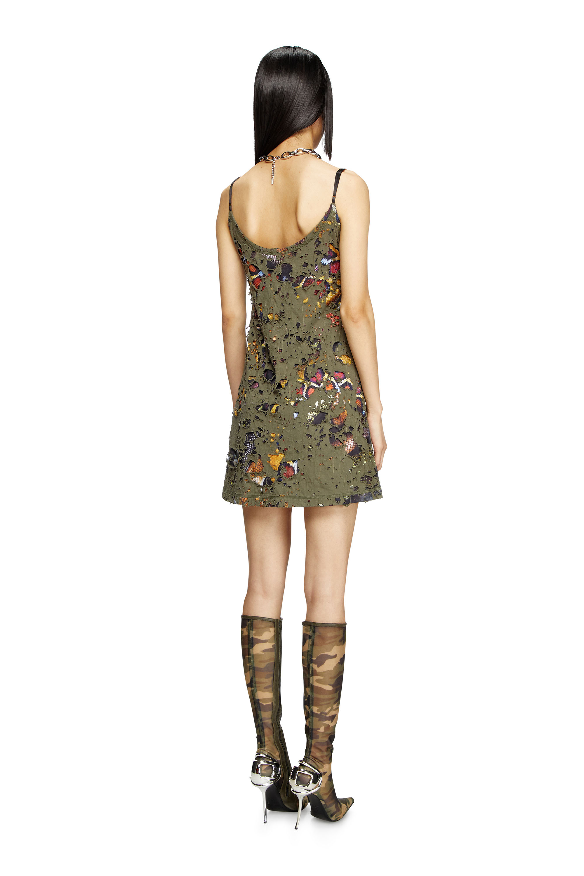 Diesel - CL-D-JENA-DEV-SNAKE, Damen Destroyed-Slip-Kleid mit Schlangen-Print in Olivgrün - 4