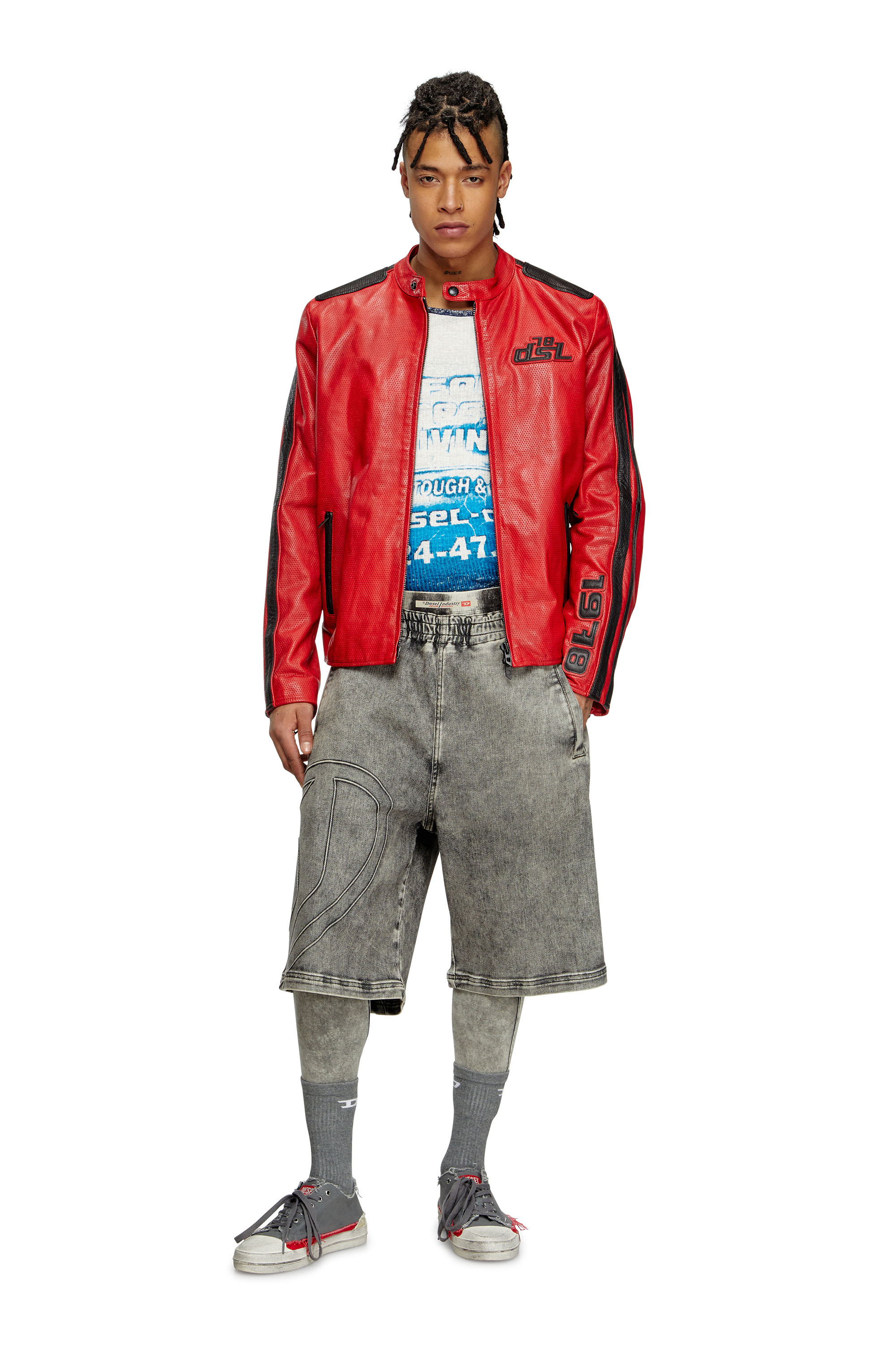 Diesel - L-POP, Unisex Bikerjacke aus perforiertem Leder in Rot - 2