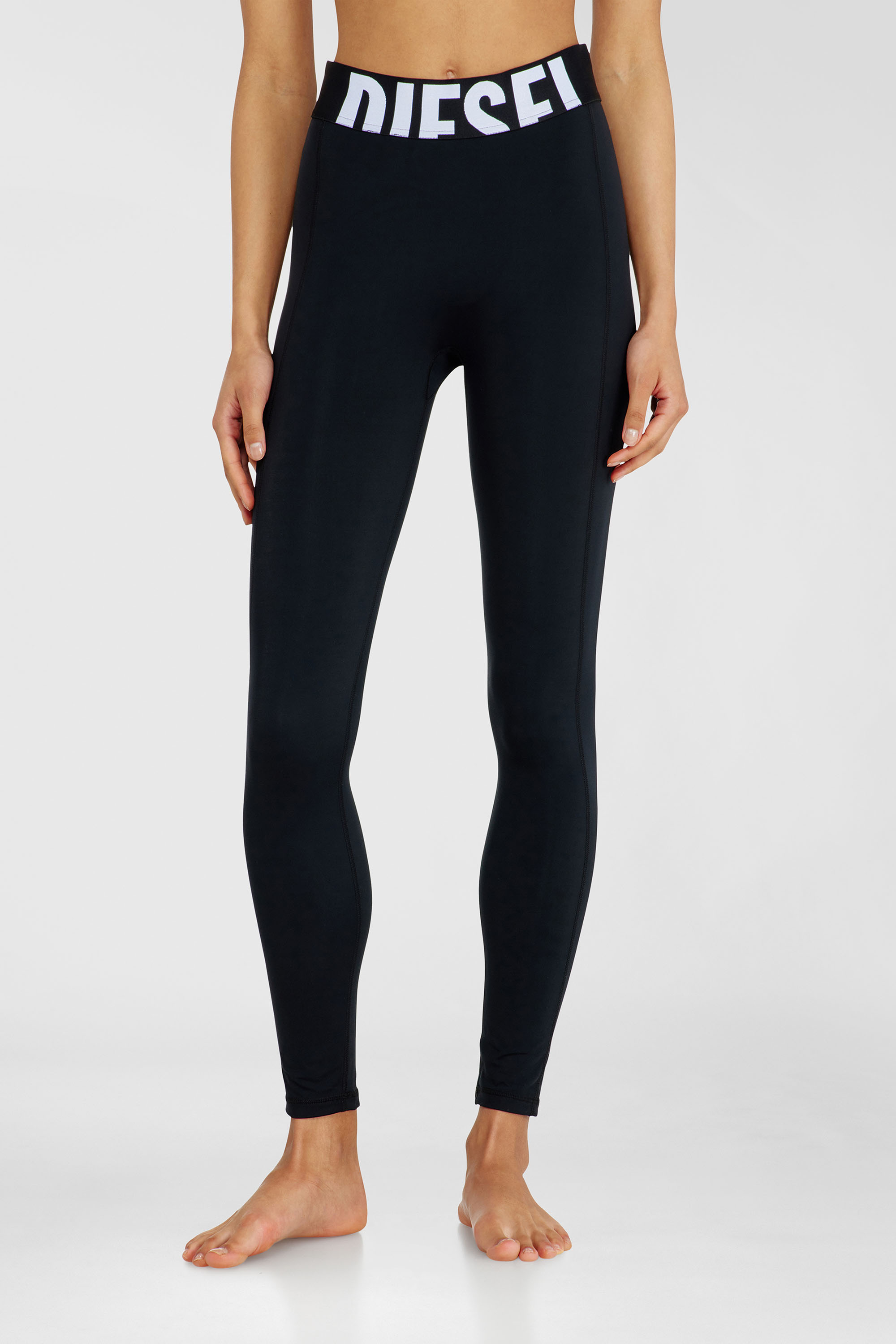 Diesel - ADELINE-D-POP, Damen Leggings aus Mikrofaser mit Cut-off-Logo in Schwarz - 1