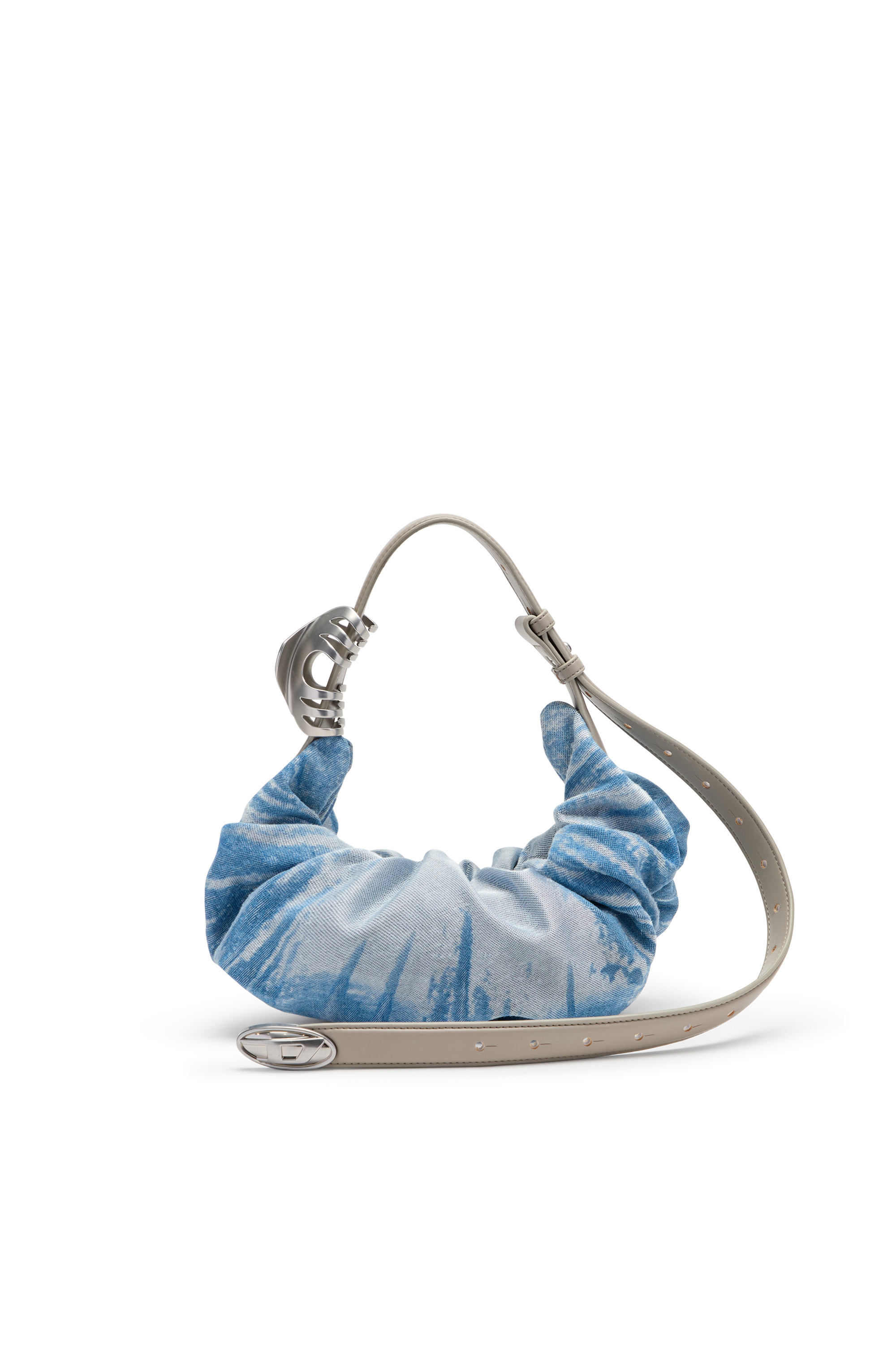 Diesel - GRAB-D HOBO S, Damen Grab-D-Scrunched Hobo-Tasche aus Satin-Denim in Blau - 1