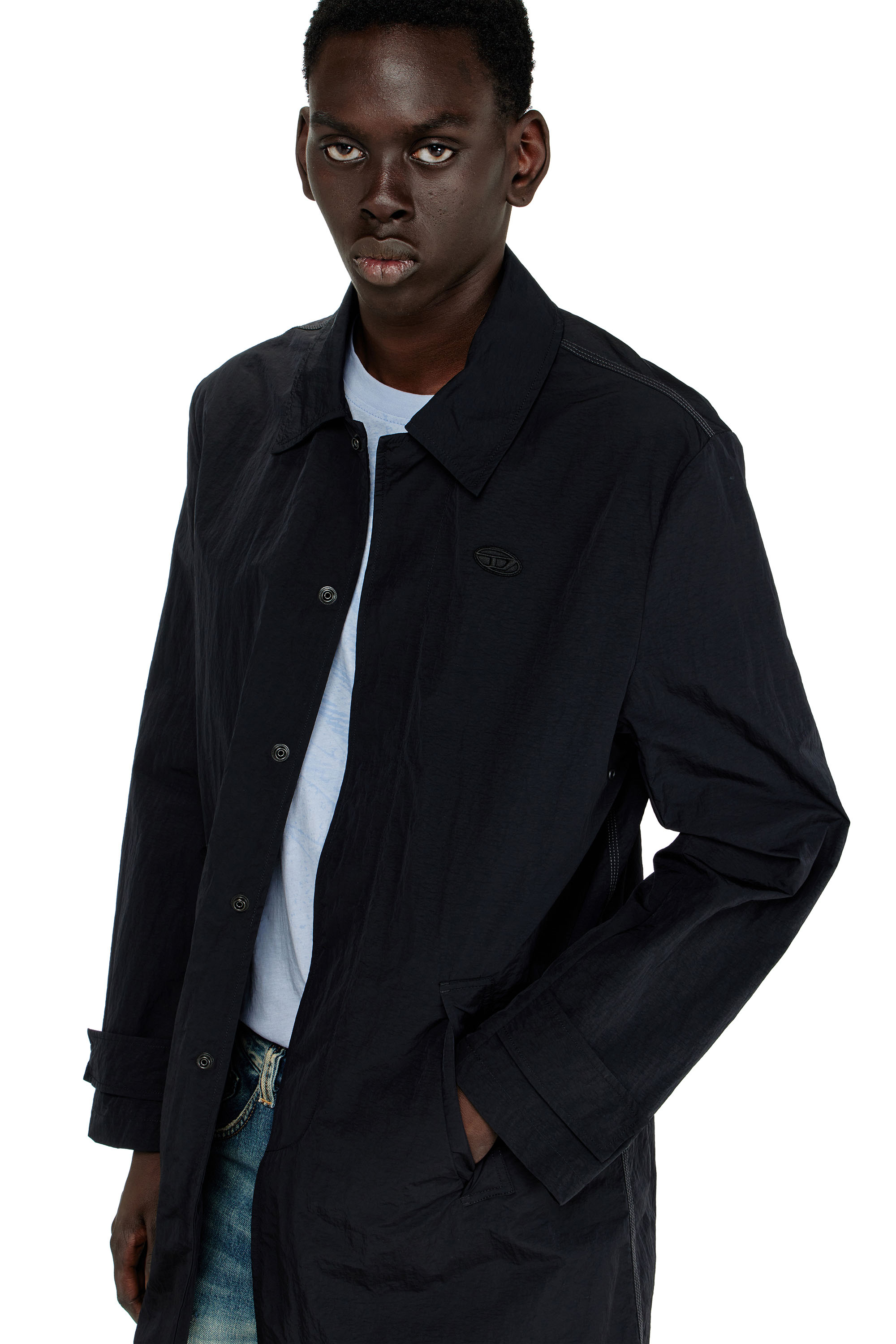 Diesel - J-BURHAT, Man's Nylon coat with shiny crinkle finish in Black - 5