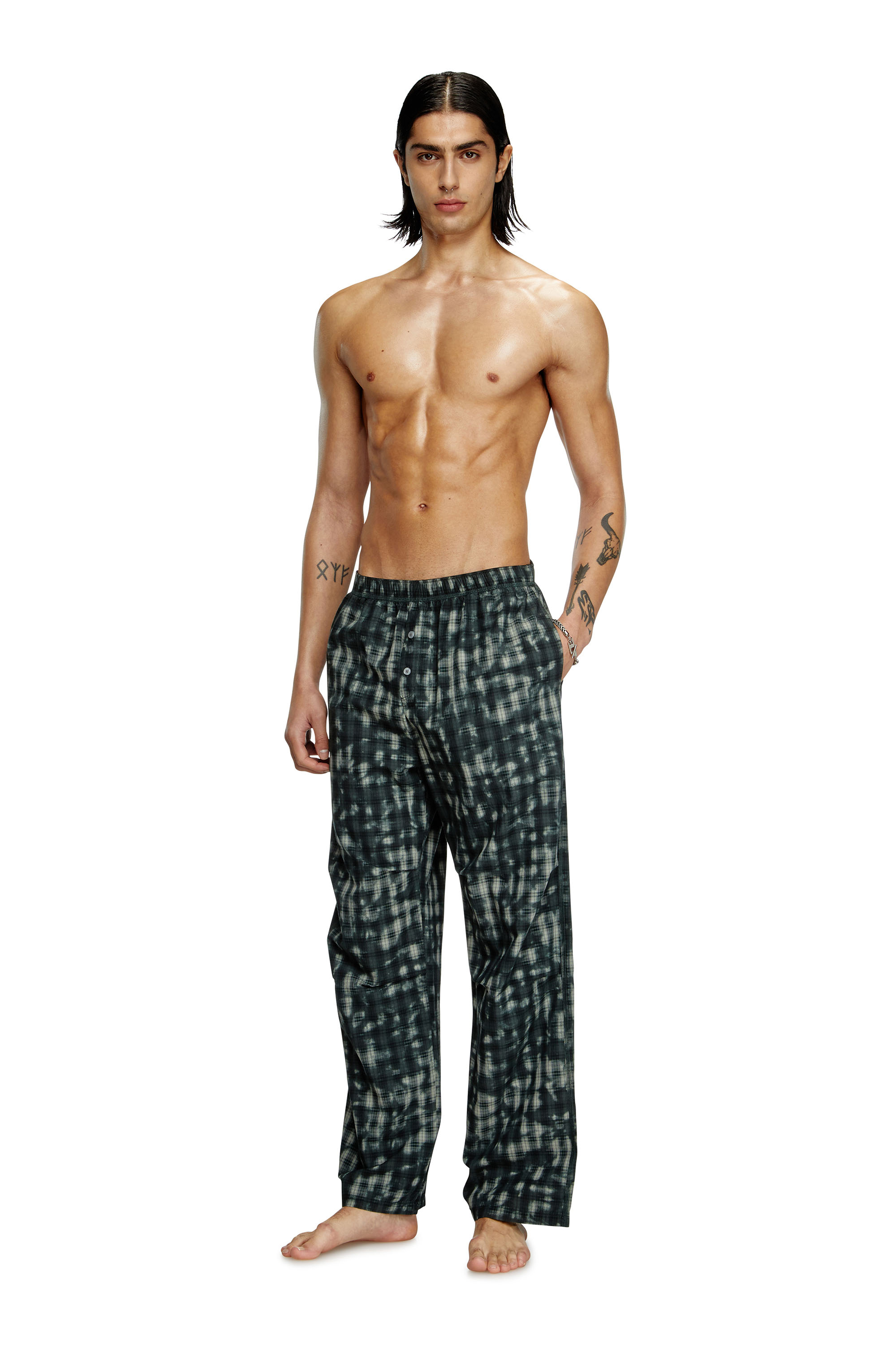 Diesel - VINCE-UTLT, Unisex Pyjamahose mit Karo-Print in Dunkelgrün - 2