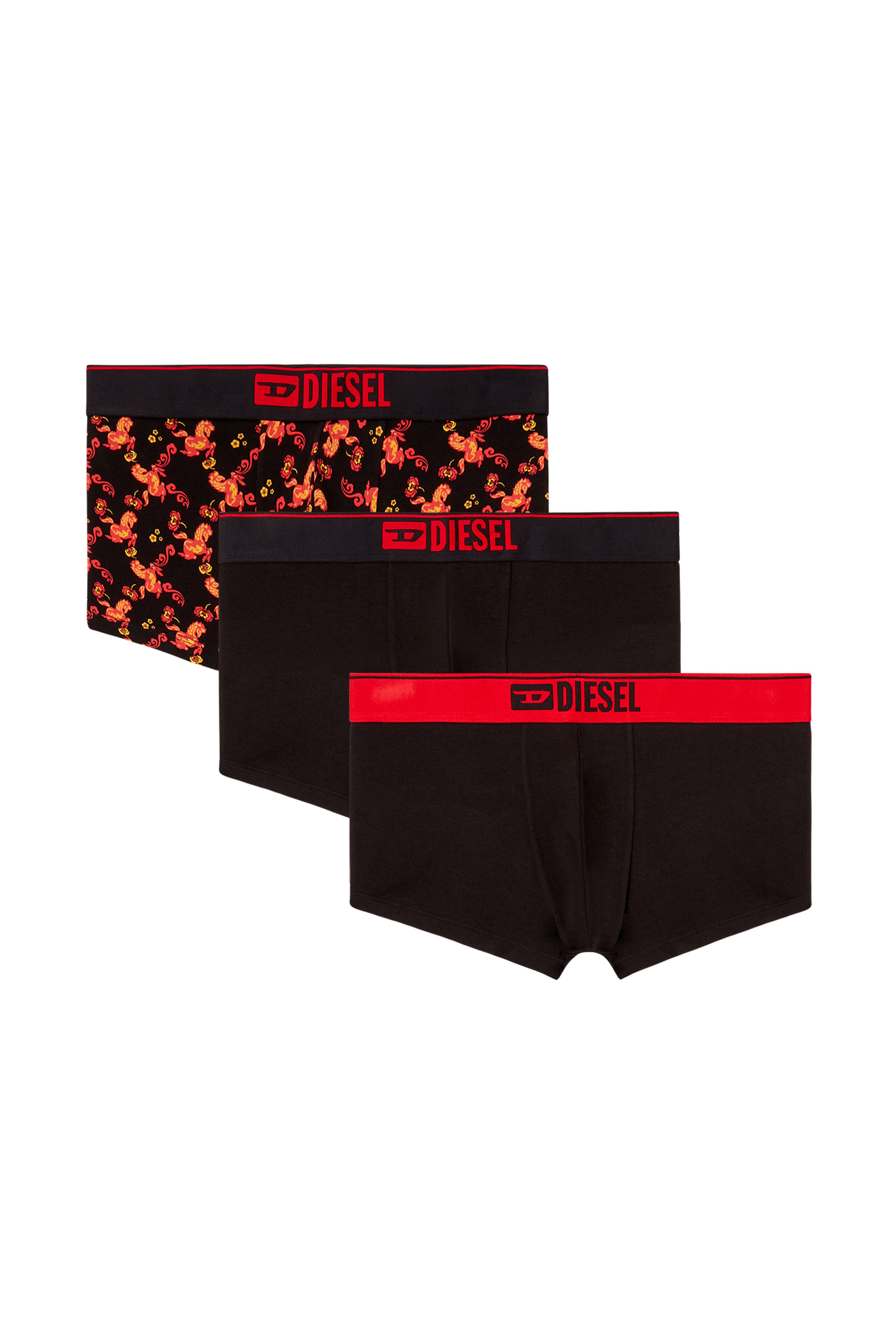 Diesel - UMBX-DAMIENTHREEPACK, Herren Dreierpack Boxershorts mit Allover-Pferdeprint in Schwarz/ Rot - 1