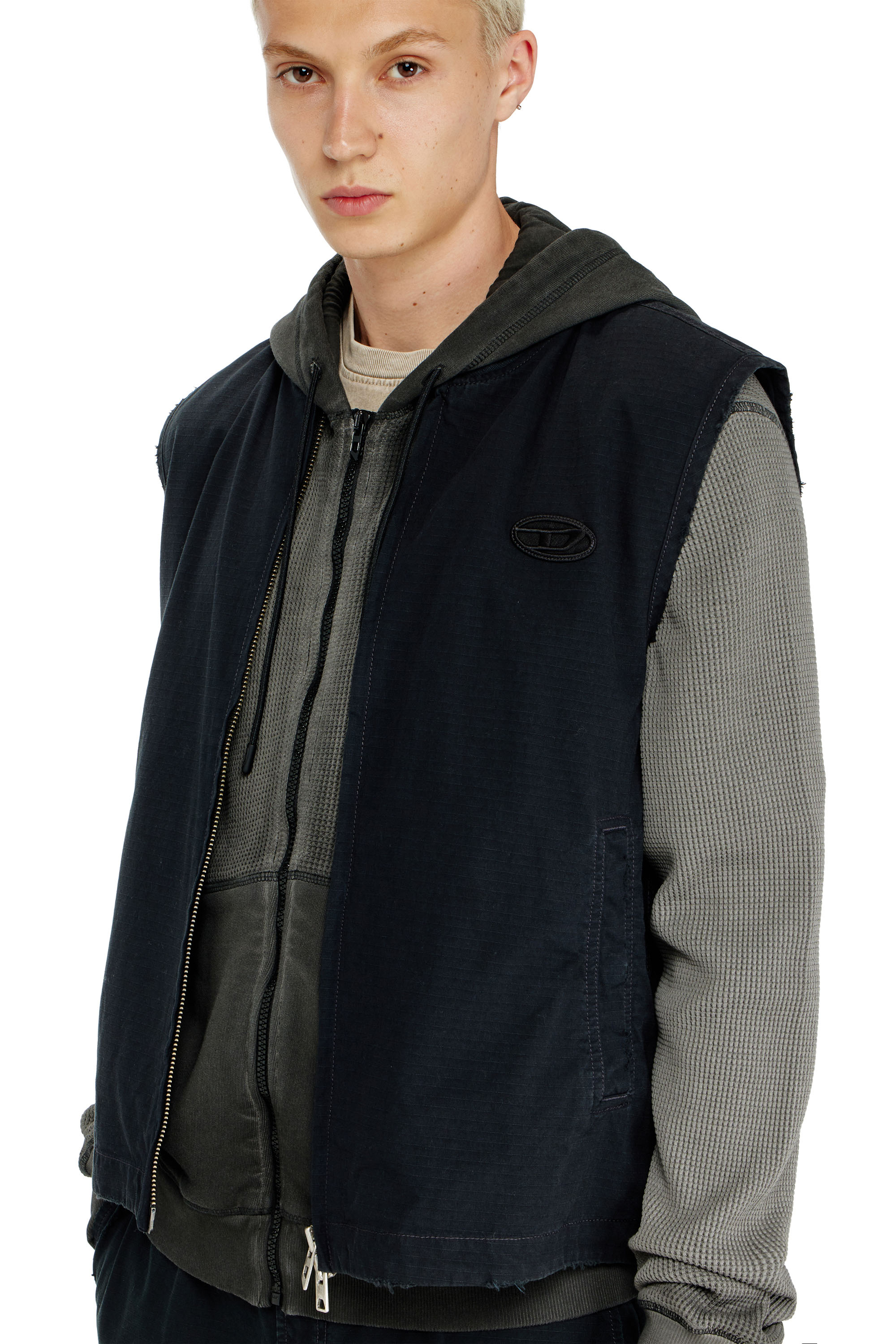 Diesel - J-TYPE-CO-SL, Herren Baumwoll-ripstop-Weste mit Oval D patch in Schwarz - 5