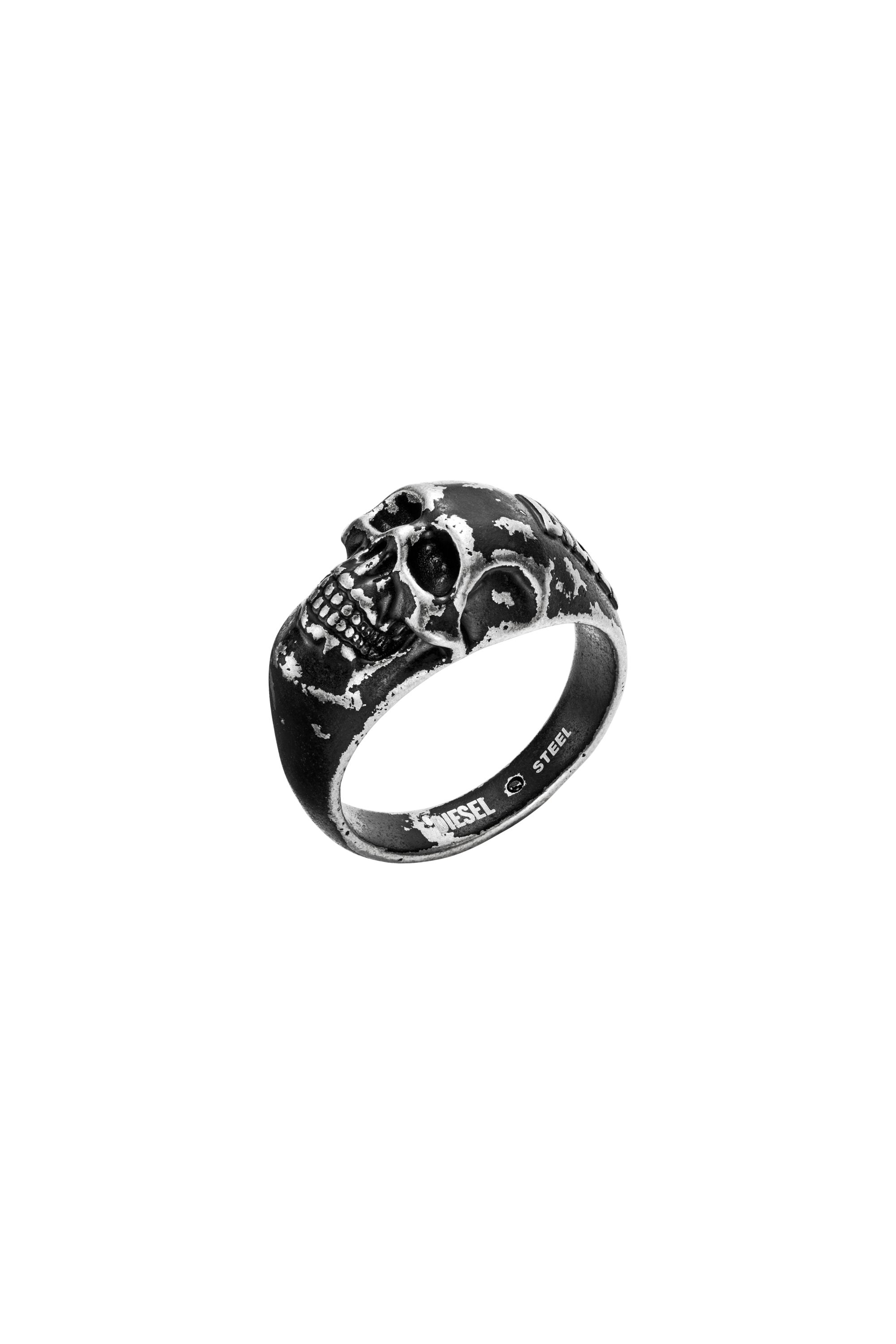 Diesel - DX1579040 JEWEL, Unisex Totenkopf-Ring aus Edelstahl in Schwarz - 1