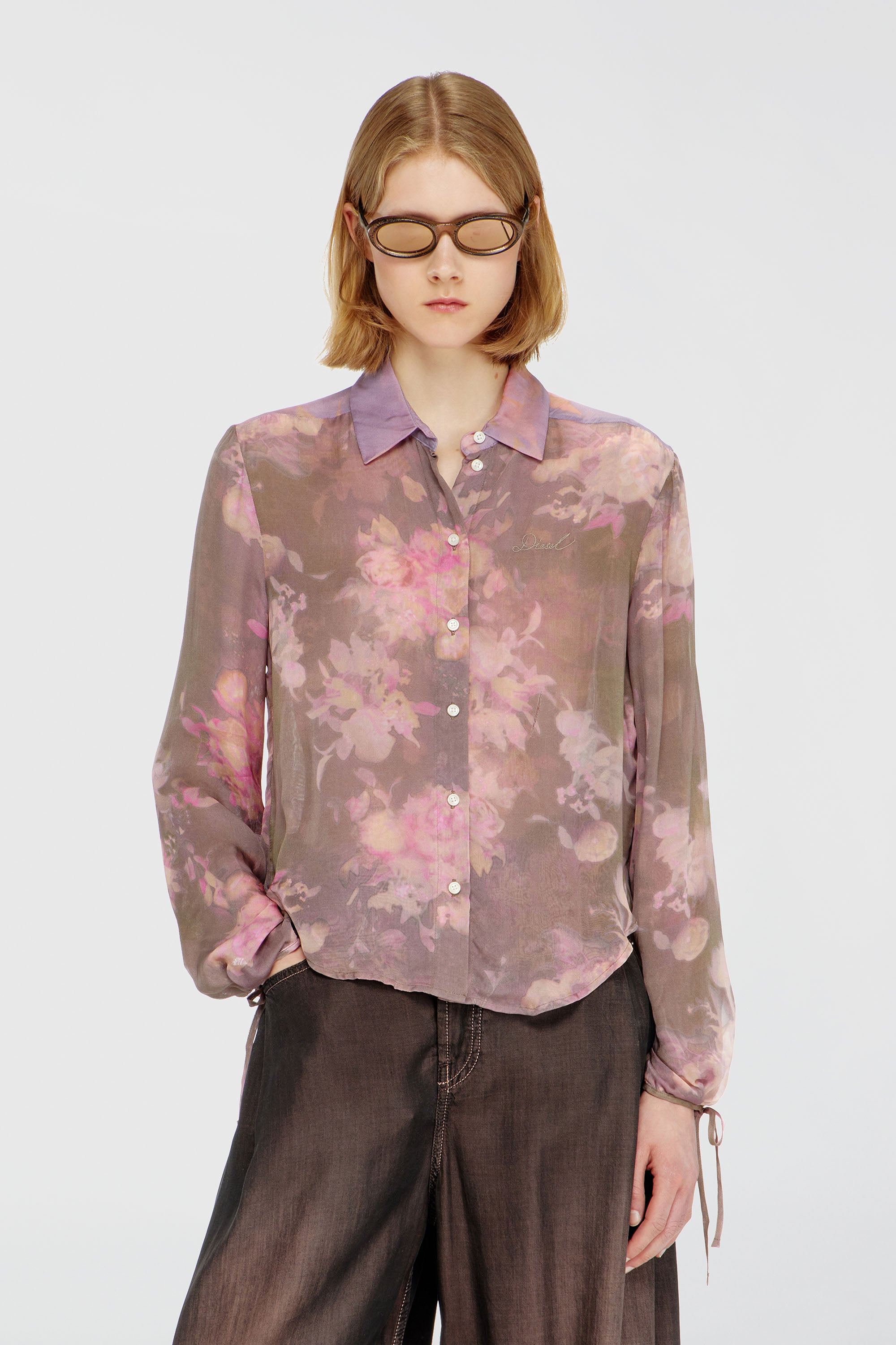 Diesel - C-LEVER, Damen Chiffon-Bluse mit all-over Blumenprint in Rosa/Violett - 1