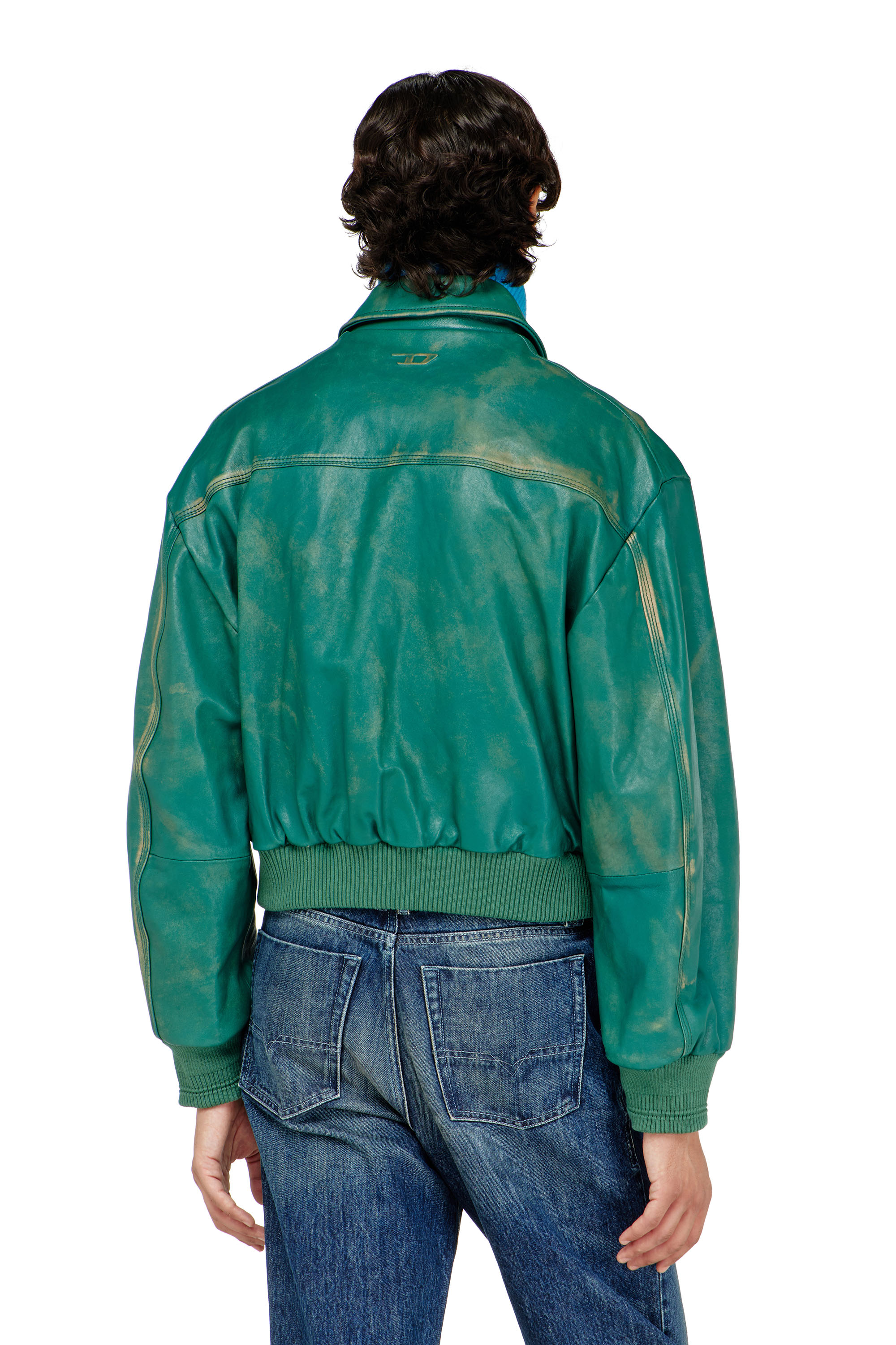 Diesel - L-UMAN, Herren Aviator-Jacke aus behandeltem Leder in Gr&uuml;n - 4