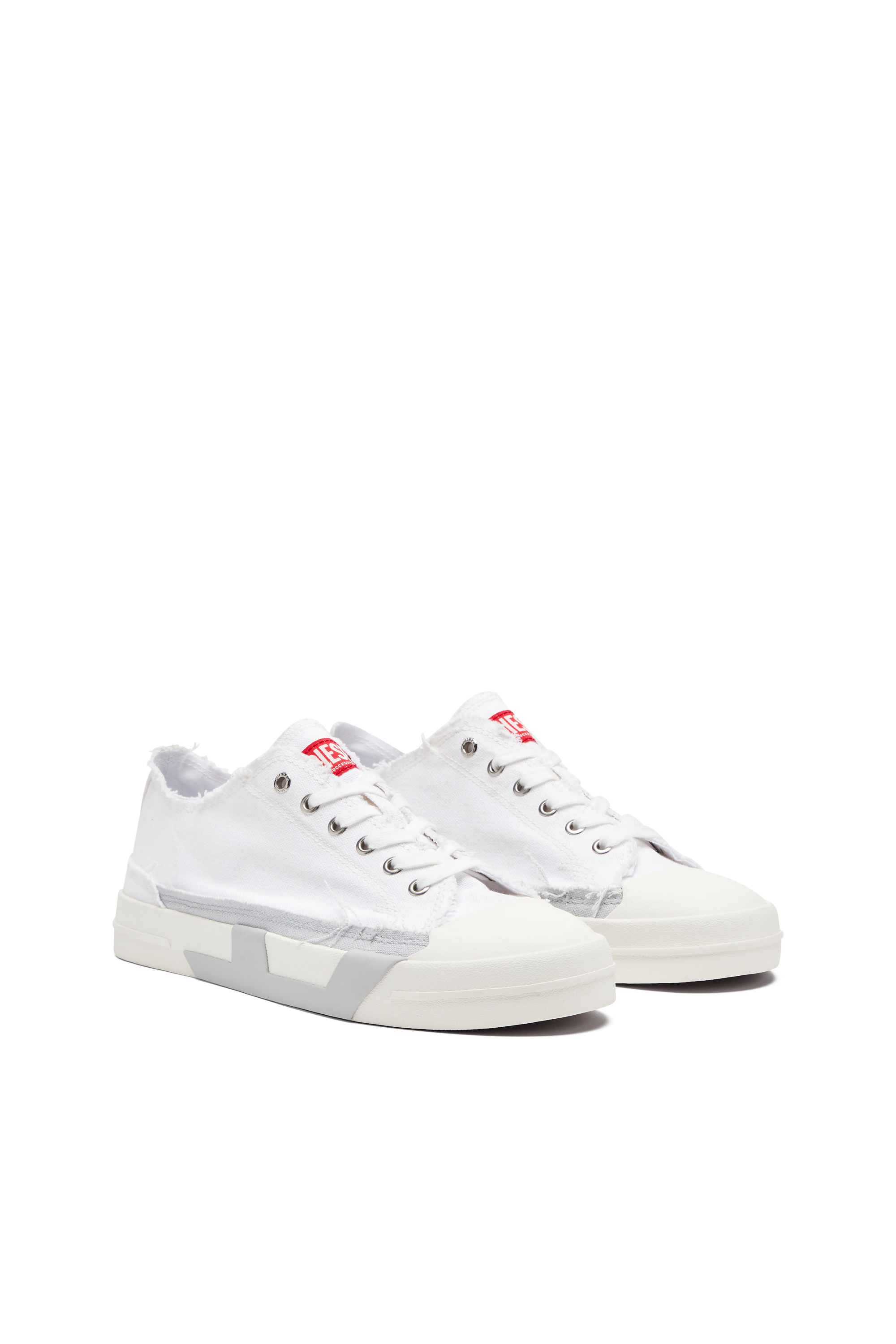 Diesel - S-D-VERSE LOW W, Damen S-D-Verse-Sneakers aus ausgefranstem Canvas in Weiss/Grau - 2