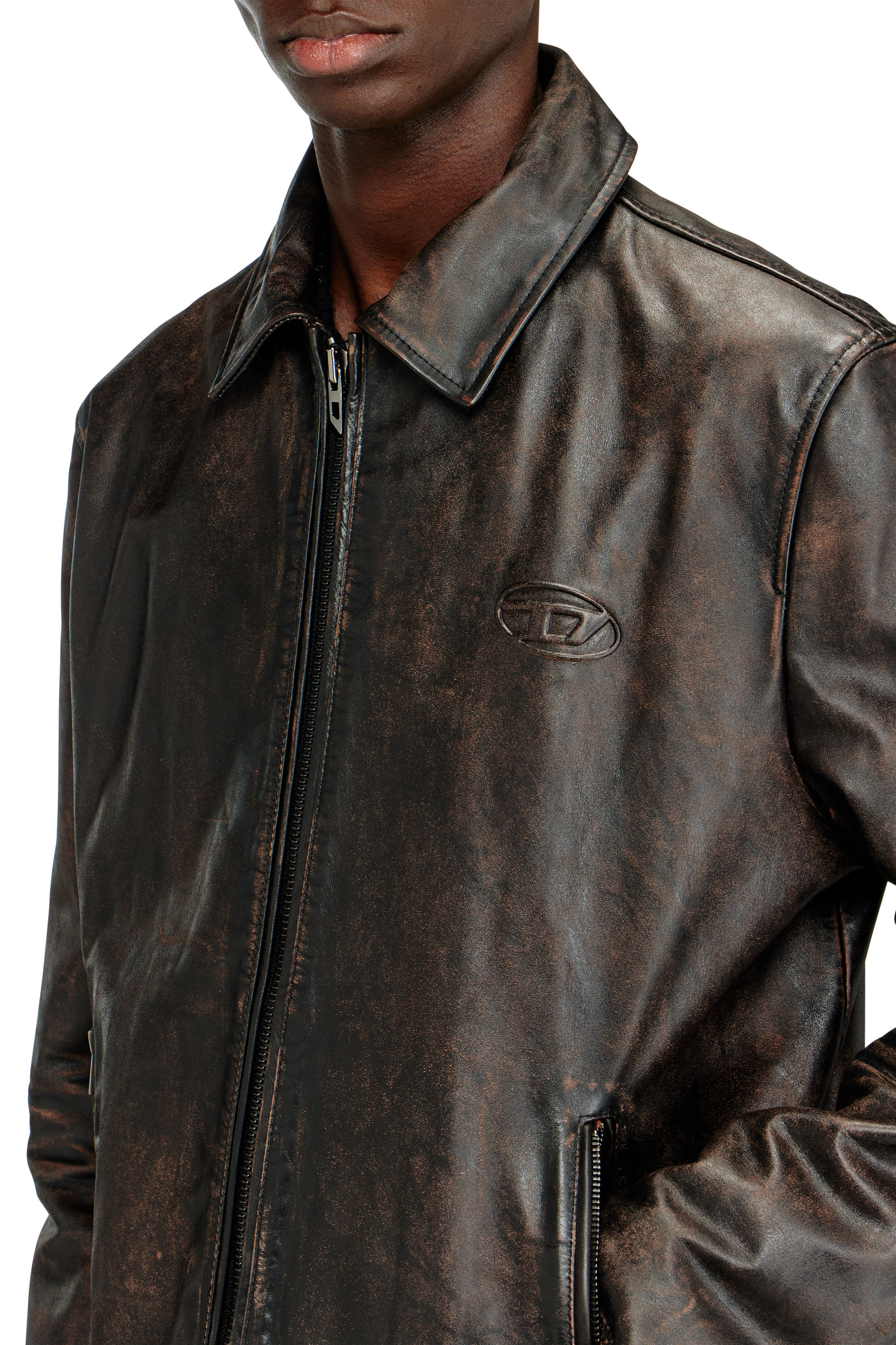 Diesel - L-AMAR-WRD, Herren Coachjacke aus behandeltem Leder in Braun - 5