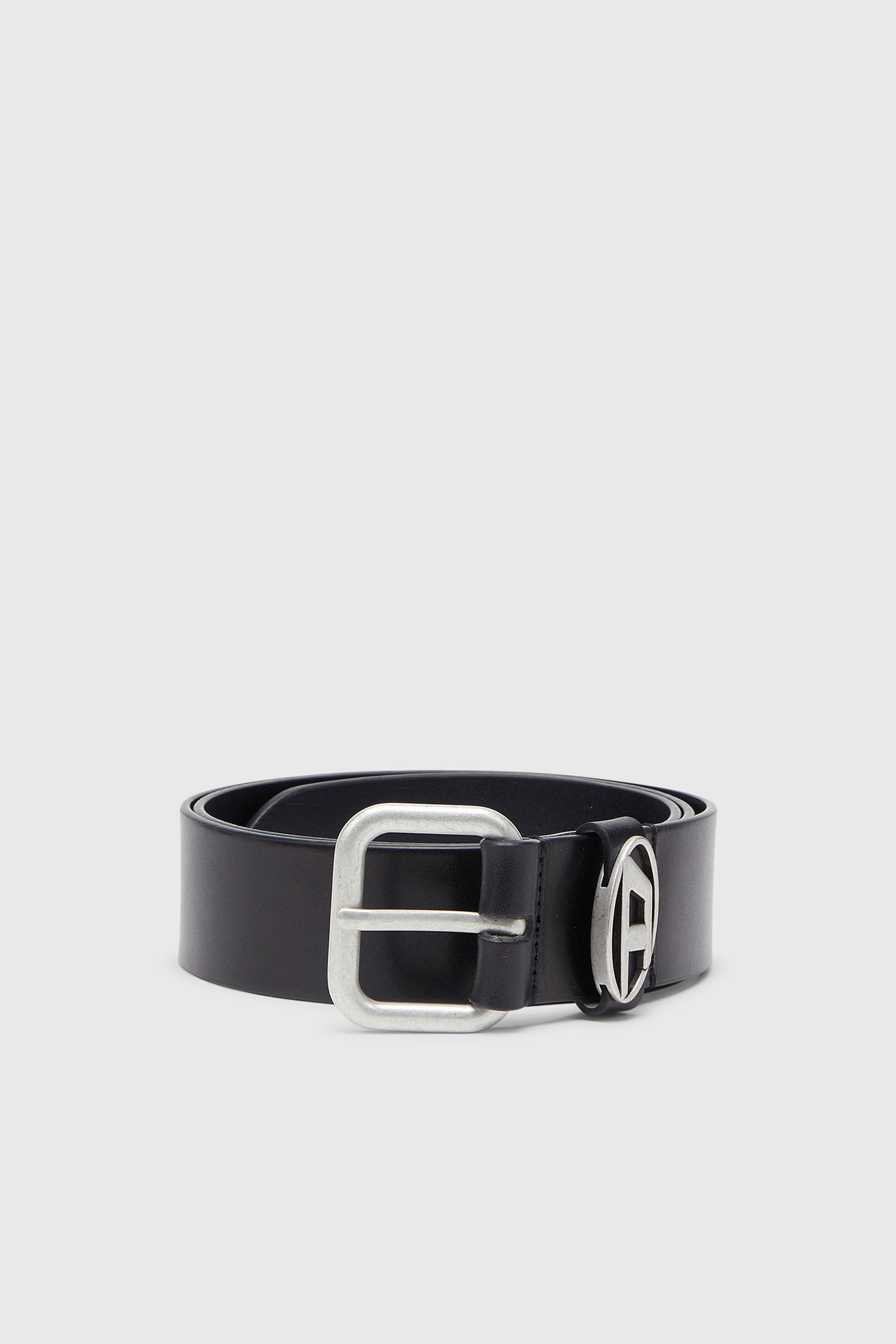 Diesel - B-1DR OVAL D LOOP, Unisex 4 cm breiter Lederg&uuml;rtel mit Metallschnalle in Schwarz - 1