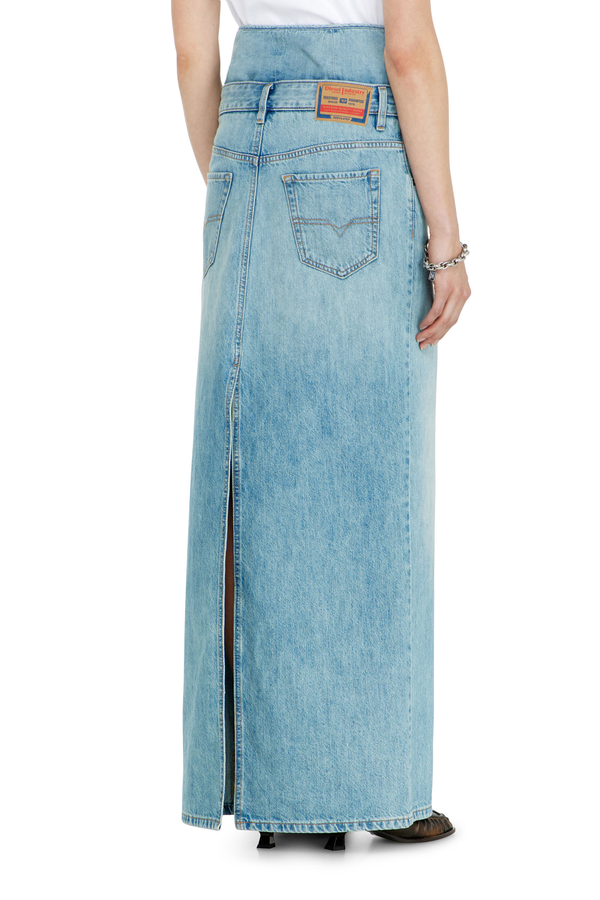 Diesel - DE-SPIVEY, Damen Jeans-Illusion Denim-Maxirock mit Schlitzen in Hellblau - 3